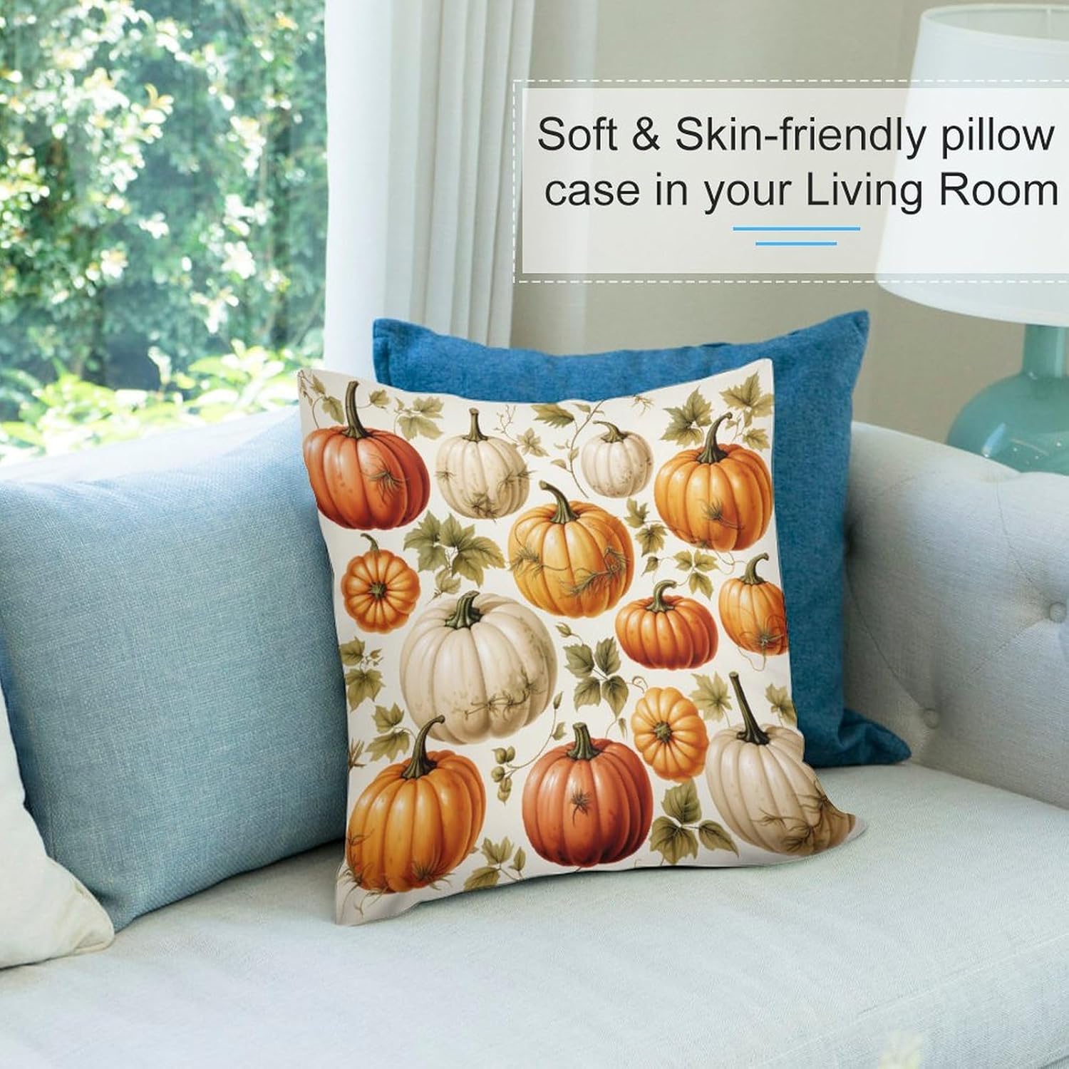 Cojines Decorativos Para Sala 26 x 26 pulgadas, fundas cuadradas decorativas de calabaza de cosecha de otoño para decoración del hogar, otoño, día