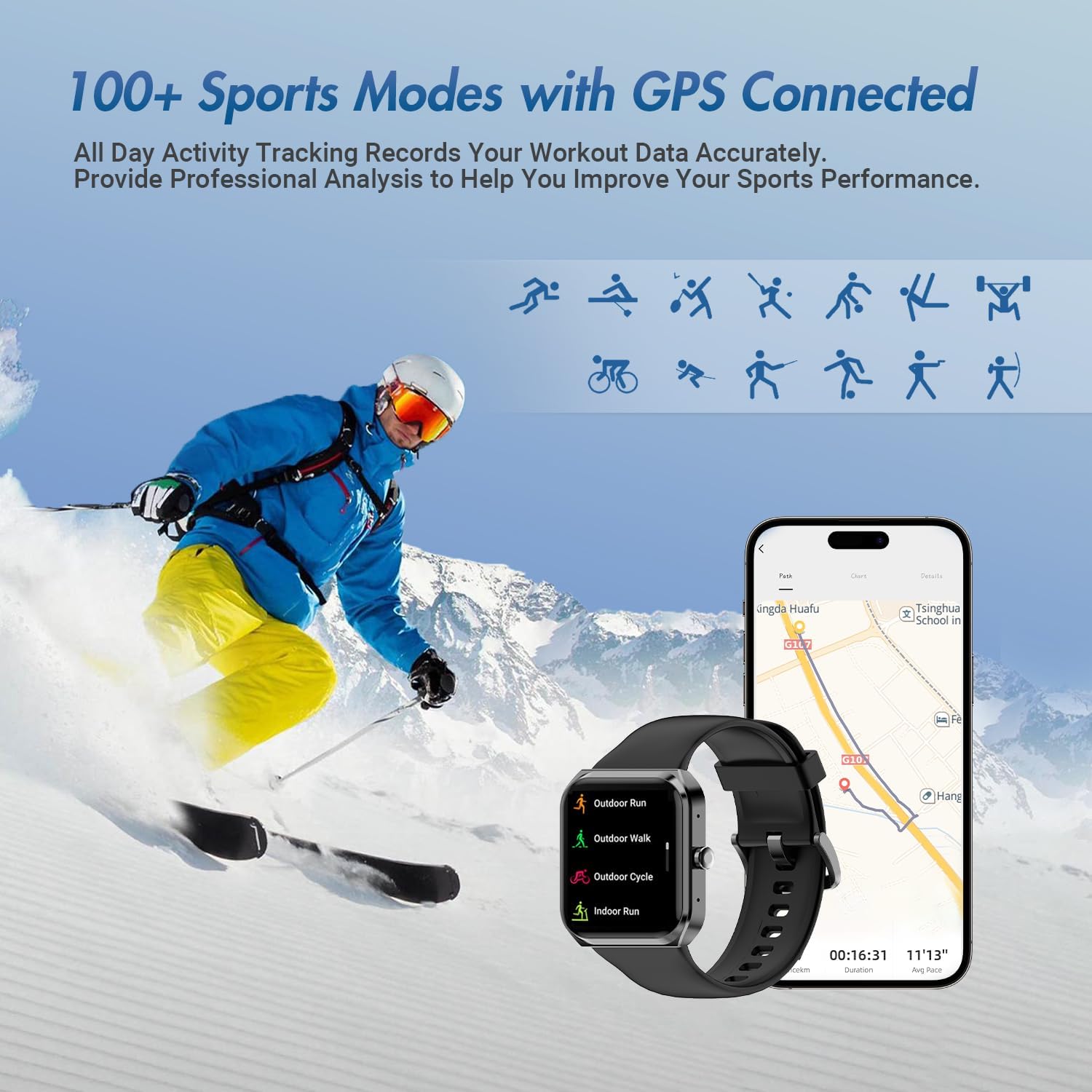 MXQ Reloj inteligente de fitness para mujeres y hombres, Android iOS iPhone, pantalla grande de 1.91 pulgadas, carcasa de aluminio negro con correa
