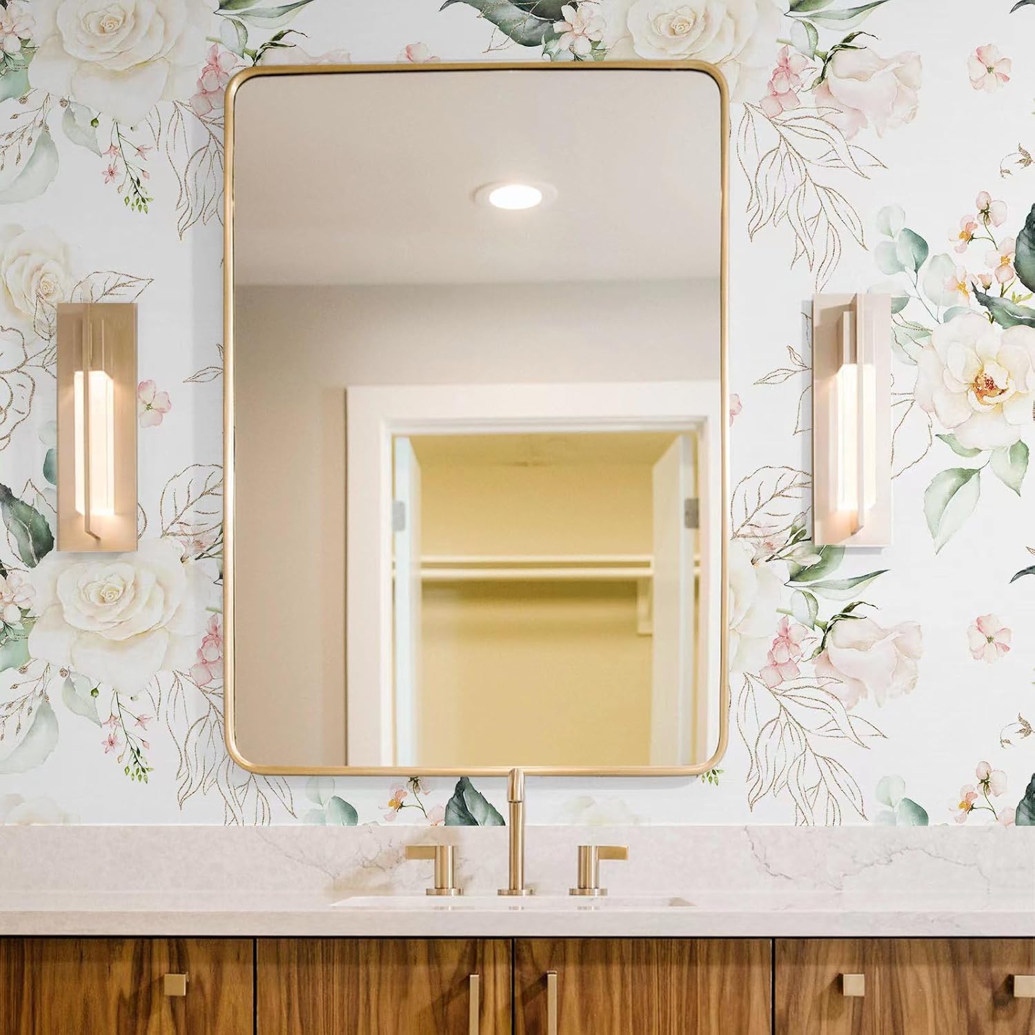 Papel tapiz floral para despegar y pegar, papel de contacto extraíble, hojas de oro rosa, bohemio, fácil de despegar, autoadhesivo, impermeable,