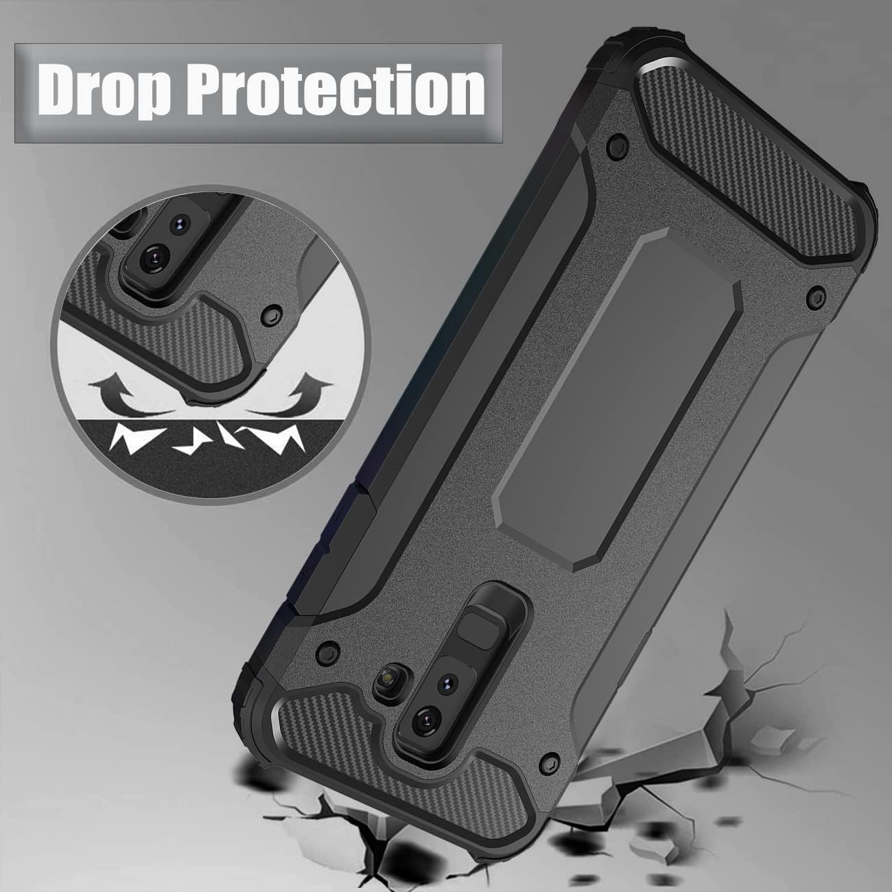 Funda para Galaxy A6 Plus 2018, Samsung A6+ 2018 con protector de pantalla HD, doble capa protectora delgada híbrida para teléfono celular, funda a