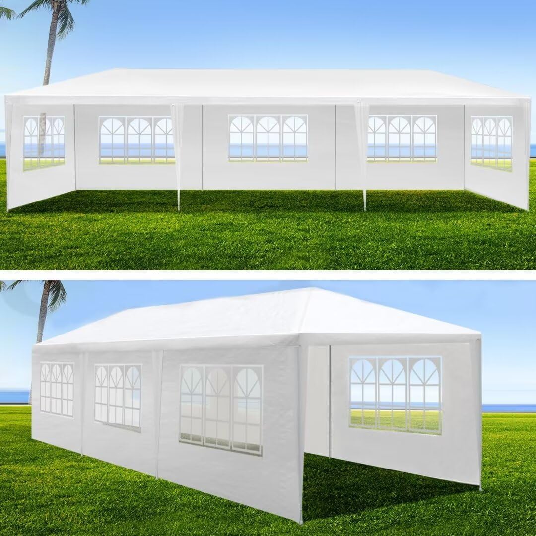 LPP-AWH 10’x30′ Party Canopy Tent – Outdoor Wedding Party Tent with 8 Removable Sidewalls UV and Water-Resistant Heavy Duty Gazebo White Pavilion