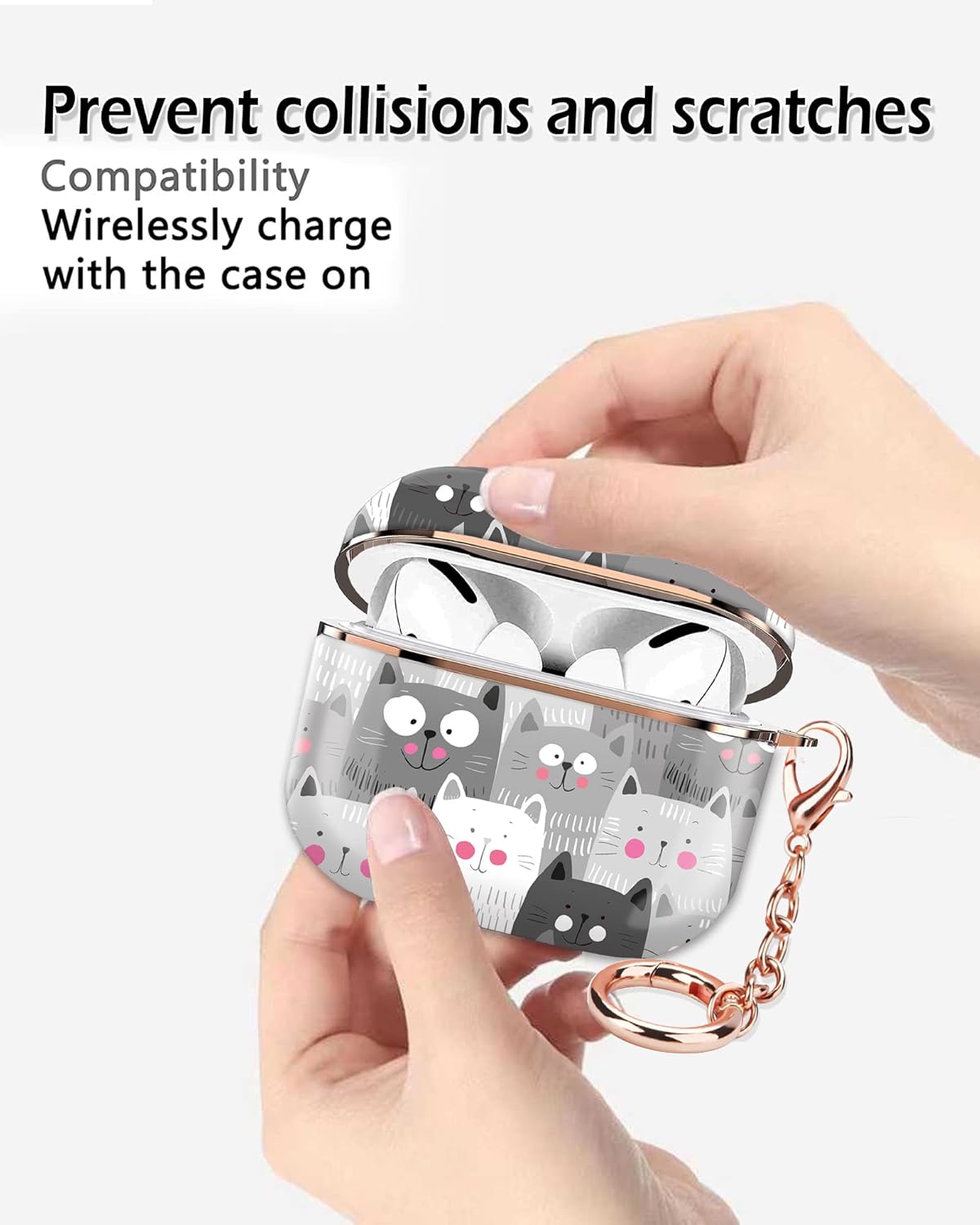 ZEKICE Funda para Airpod Pro 2 para Airpod Pro de 2 generación, a prueba de golpes, con llavero de oro rosa para niñas, mujeres y hombres (gatos