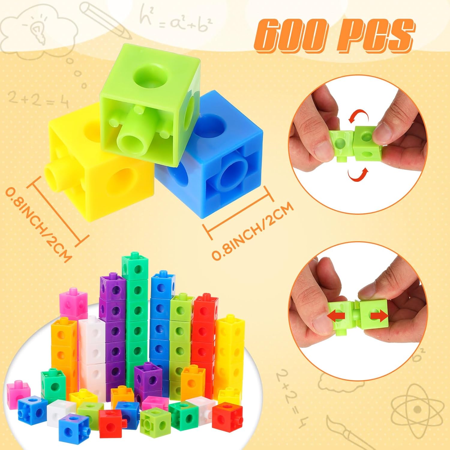 600 cubos de matemáticas educativos, juguetes de conteo de matemáticas, cubos de conteo, bloques de conteo para habilidades matemáticas tempranas,