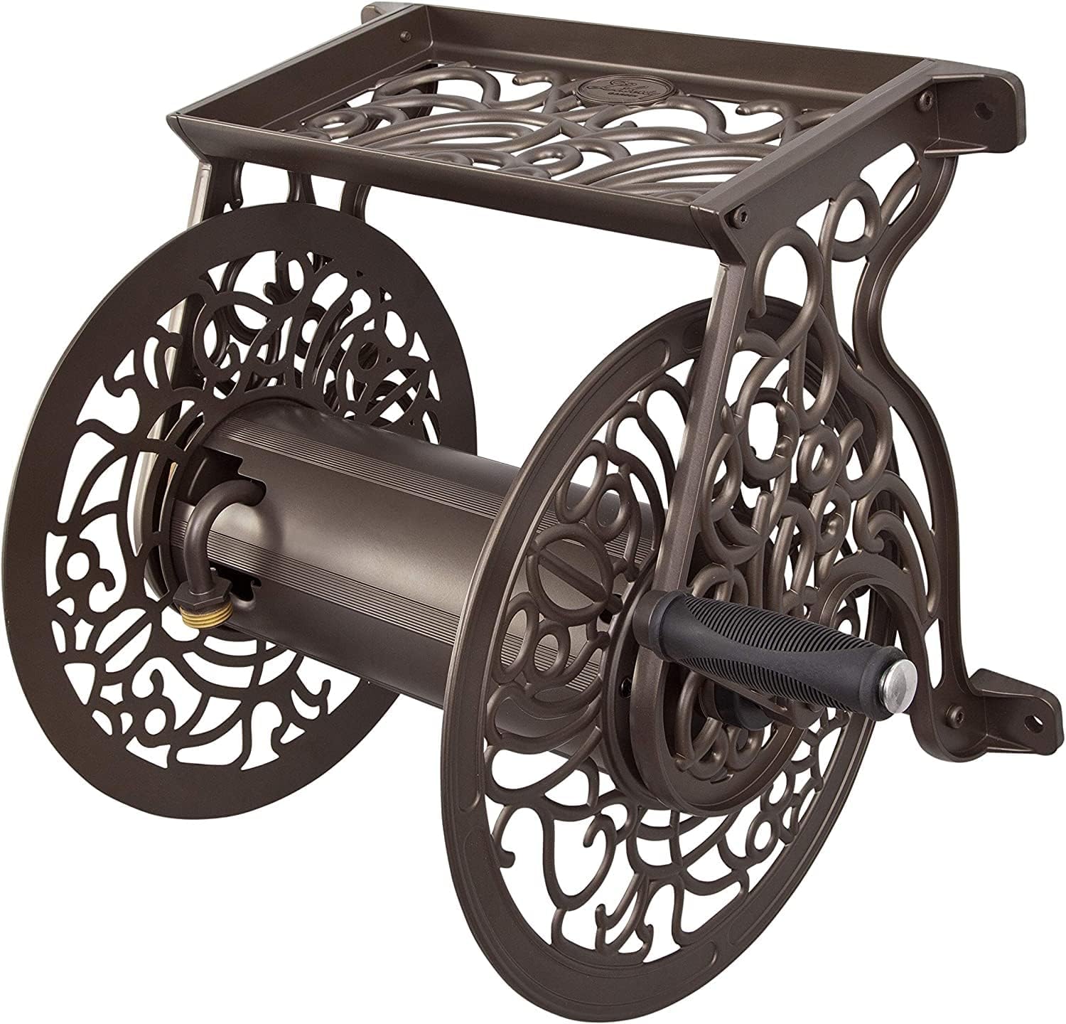 Liberty GARDEN 704 – Carrete decorativo de aluminio fundido para manguera de jardín, soporta manguera de 125 pies de 58 pulgadas, manguera de jardín