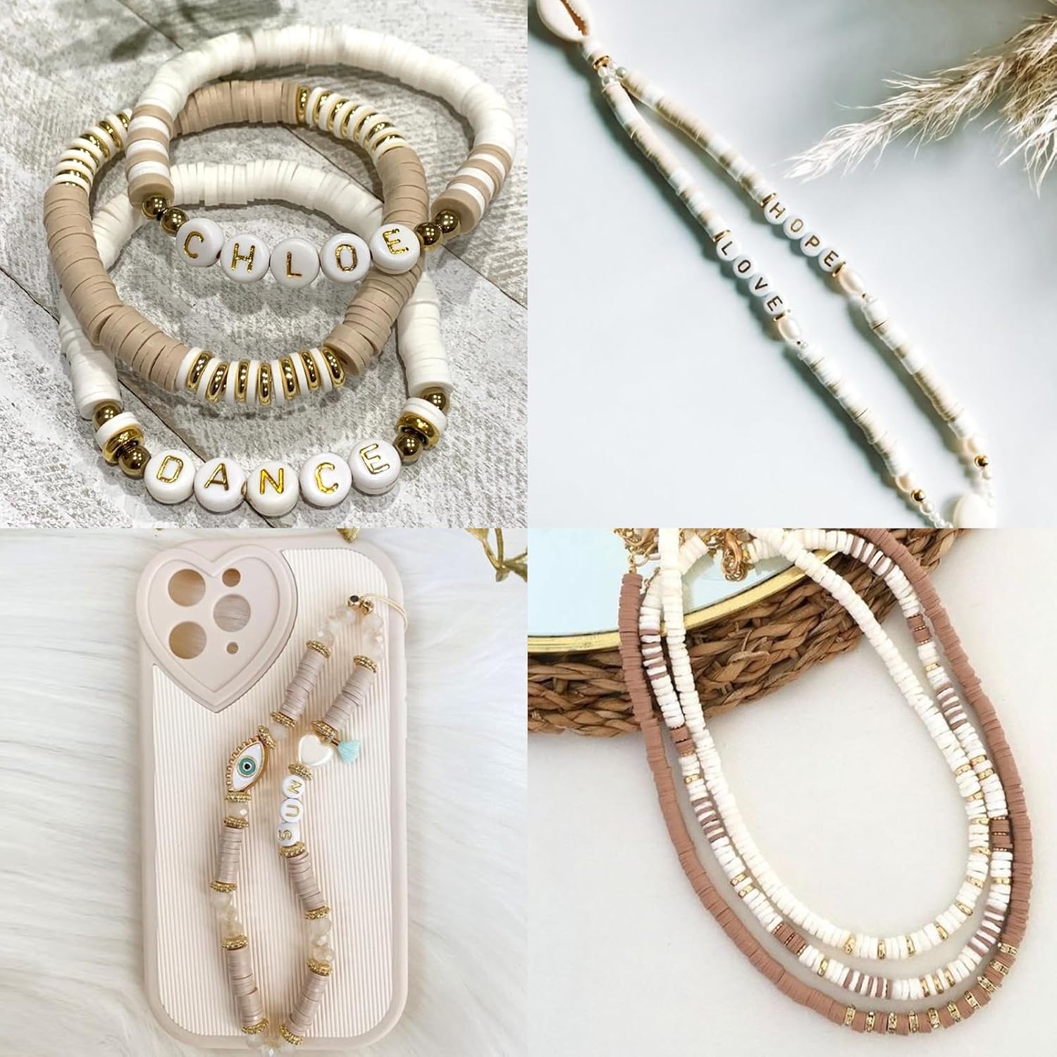 EMUFOOK Juego de 2414 cuentas de arcilla para hacer pulseras, kit de pulseras de la amistad para niñas y adultos, 6 colores de arcilla polimérica