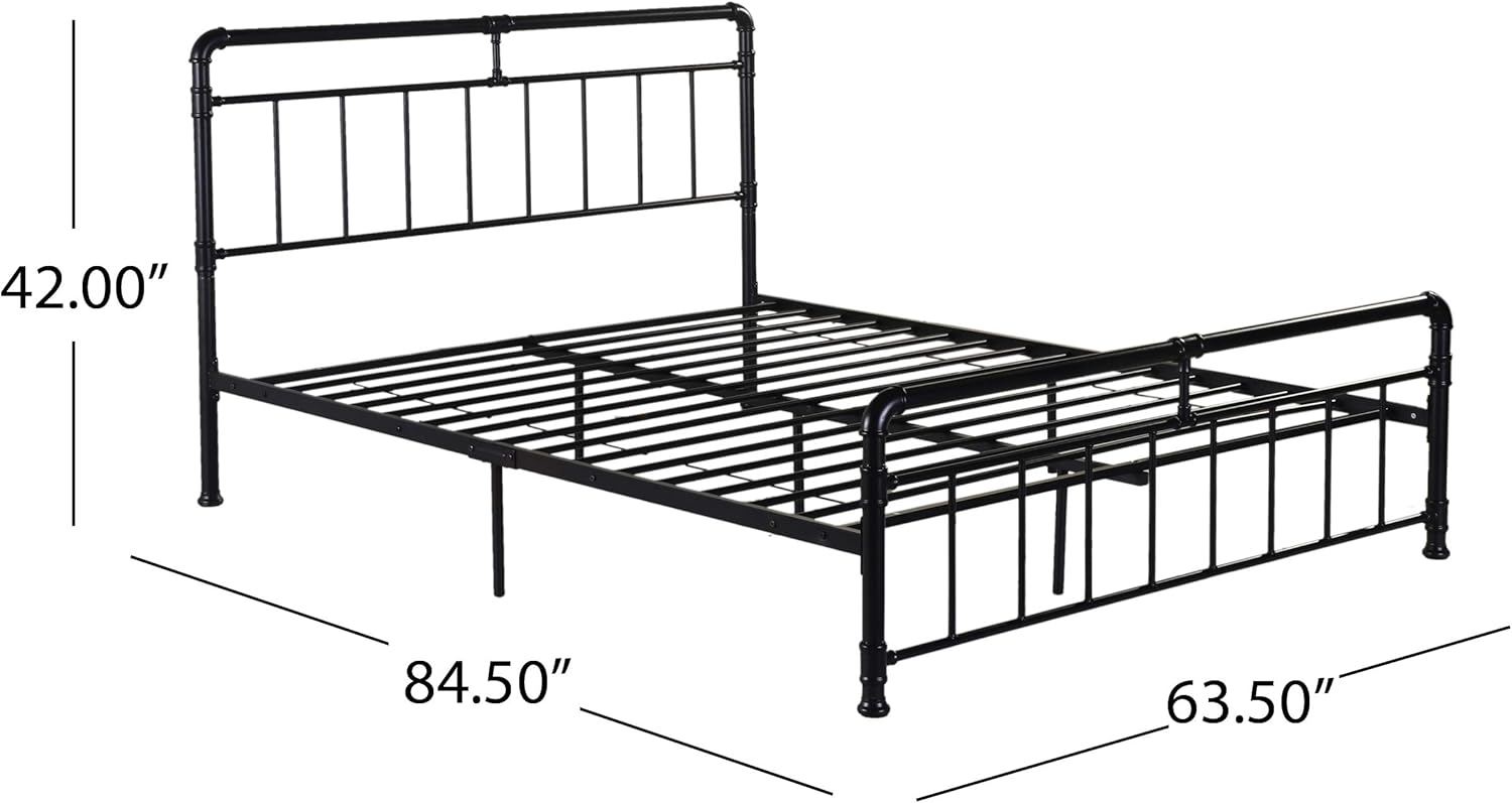 Christopher Knight Home Sally – Marco de cama de hierro tamaño Queen, minimalista, industrial, negro plano