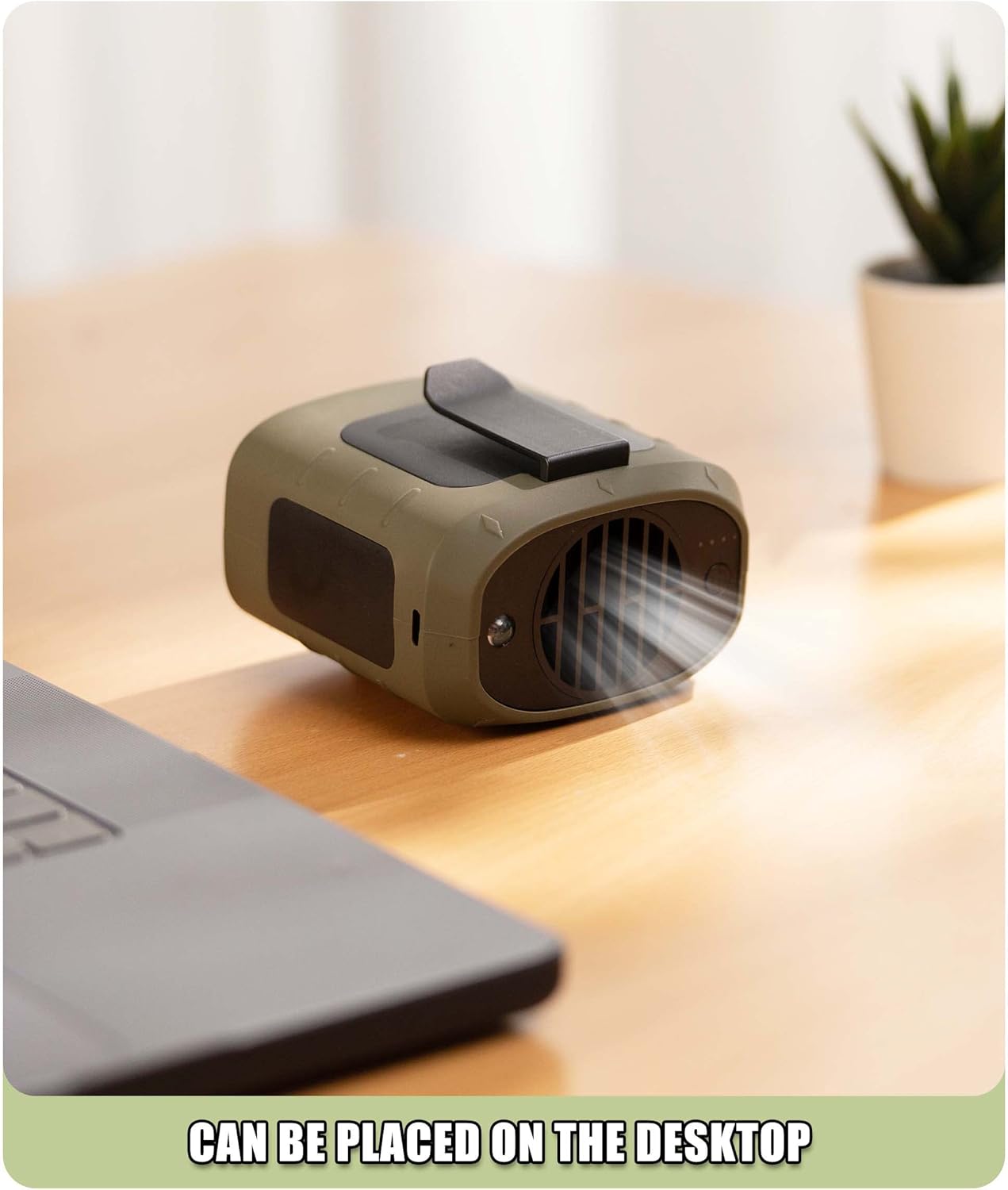 Ventilador personal portátil con clip de cintura, recargable por USB, batería de 8000 mAh anti-caída Powerbank y LED 3 en 1, enfriador de cuello de
