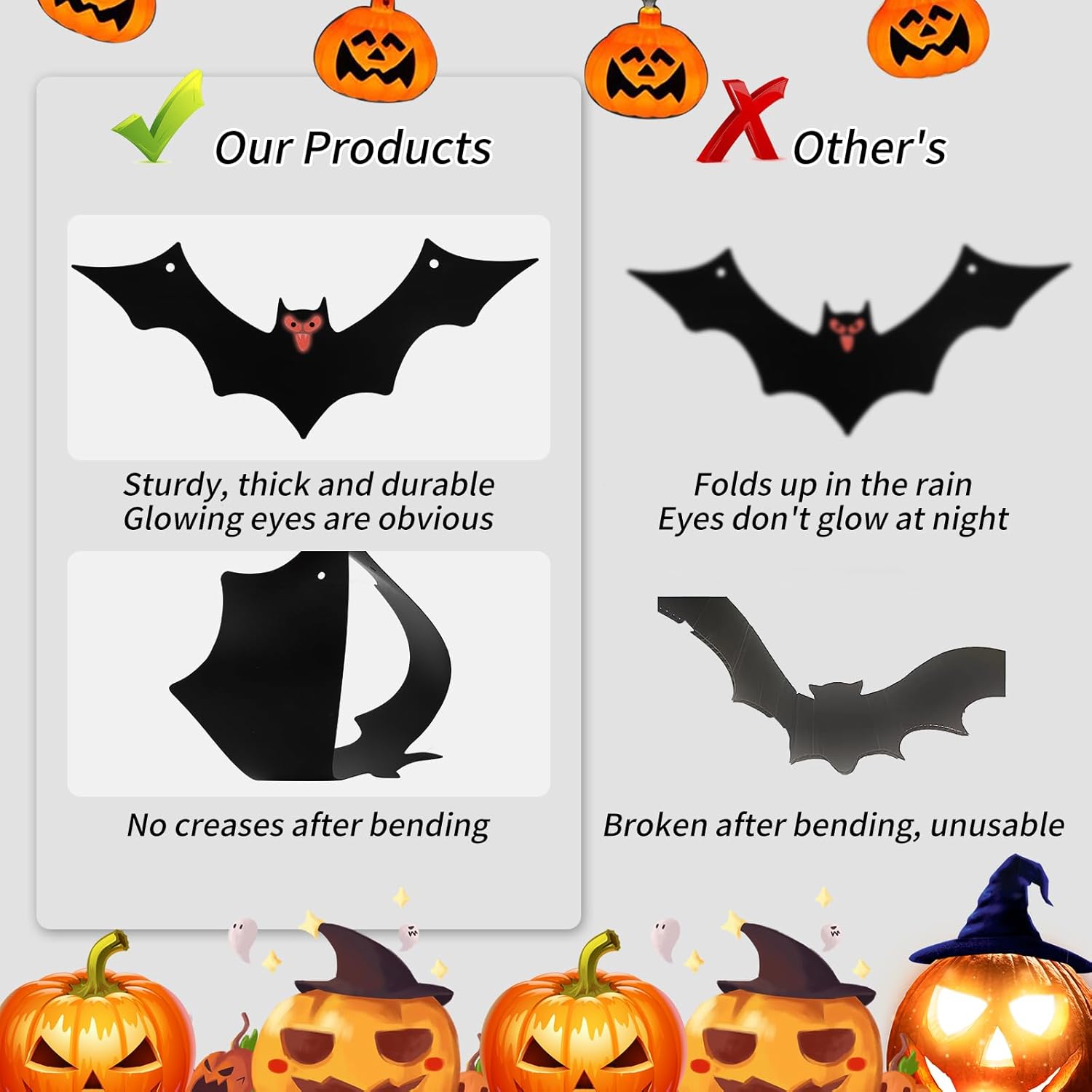 Murciélagos colgantes para decoración de Halloween al aire libre, grandes murciélagos de Halloween para decoración al aire libre, 3 con bonitos
