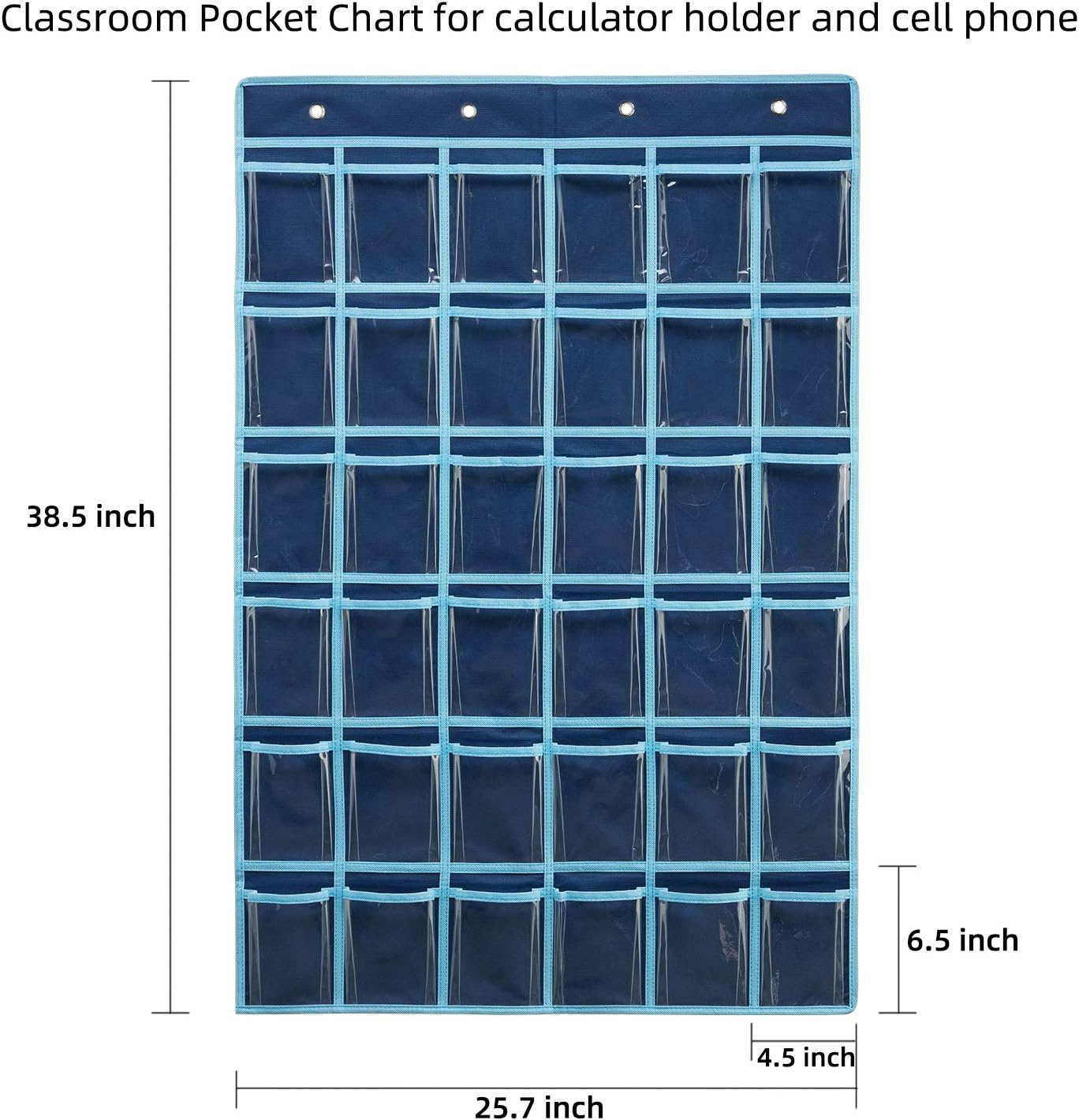 SAVERHO 36 bolsillos transparentes para el aula para teléfono celular y soporte para calculadora, bolsillo para colgar en la puerta del aula con