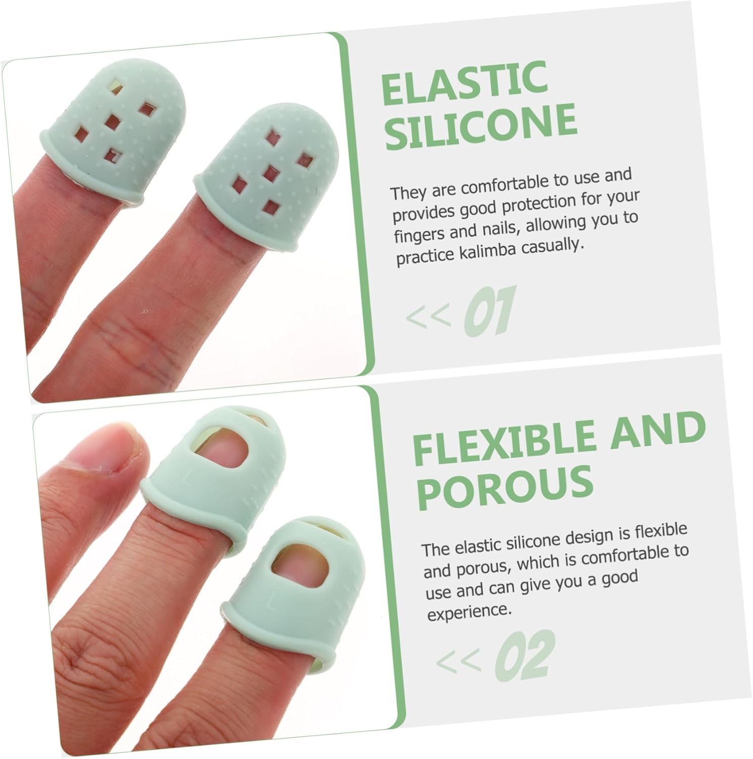 Kisangel 2 pares de kalimba para dedo, púas para el pulgar de guitarra, protector de dedos de Kalimba, protectores de dedos de bajo, tapas de dedos