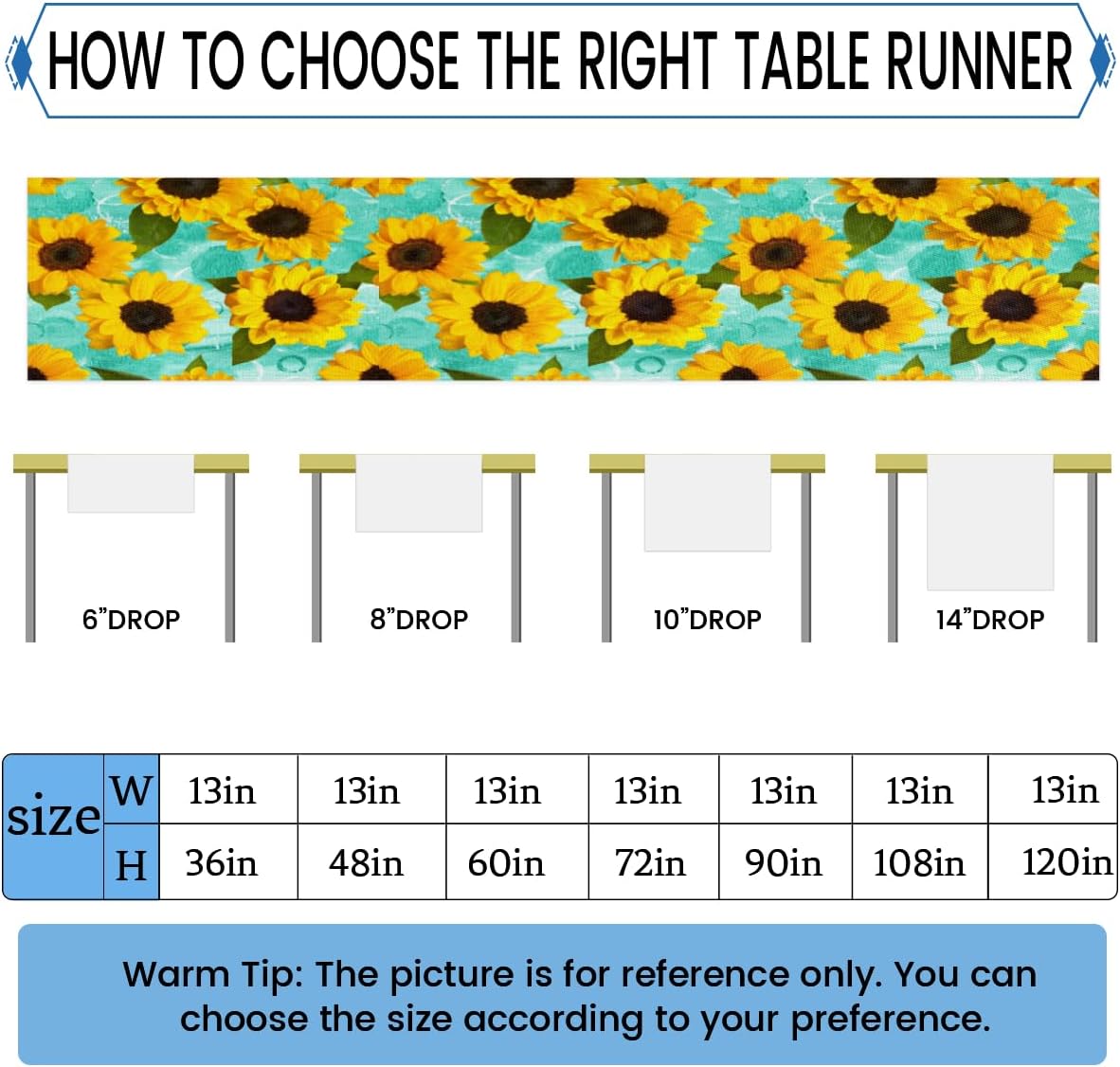 Table Runner Summer Sunflower Oil Painting, Autumn Rustic Linen Table Cloth Kitchen Dining Table Decor for Home Party 13 x 72 Inches