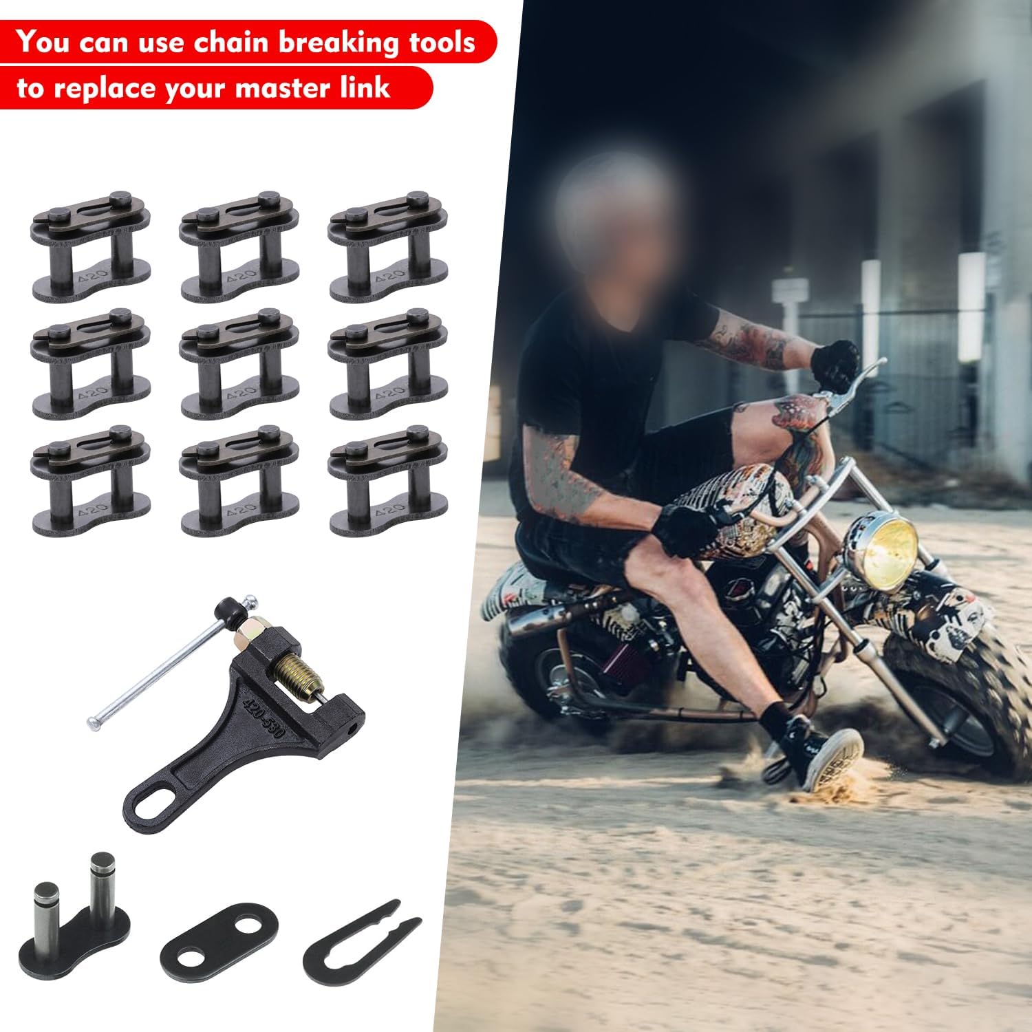 KAMIER 420 Chain Master Connect Link Breaker para Coleman CT200U BT200X Baja 196 212cc Mini Bike Go Kart TaoTao Coolster Ice Bear Suzuki SSR TTR CRF