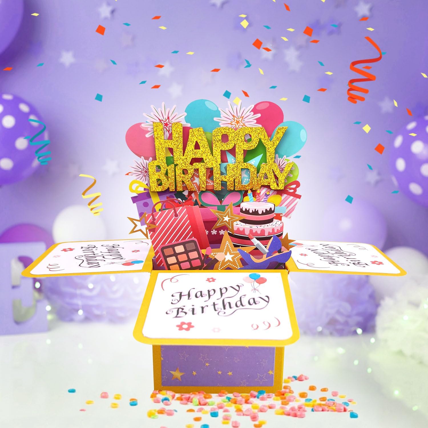 Tarjetas de cumpleaños para mujer, tarjeta desplegable de feliz cumpleaños, tarjeta de felicitación 3D de cumpleaños con tarjeta de notas en blanco