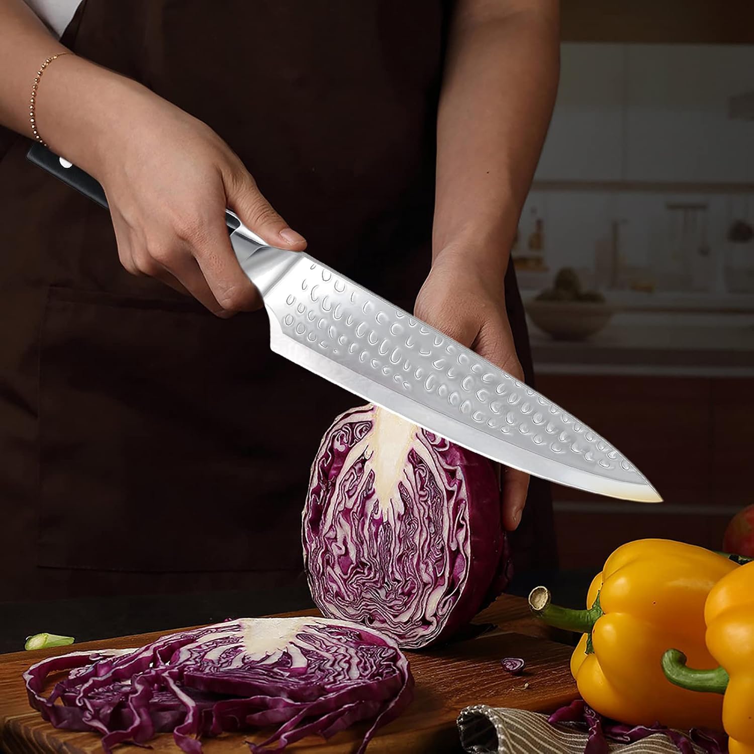 shajwo Cuchillo de chef profesional de 8 pulgadas, cuchillo de cocina de acero de alto carbono, ultra afilado, con mango ergonómico para el hogar,