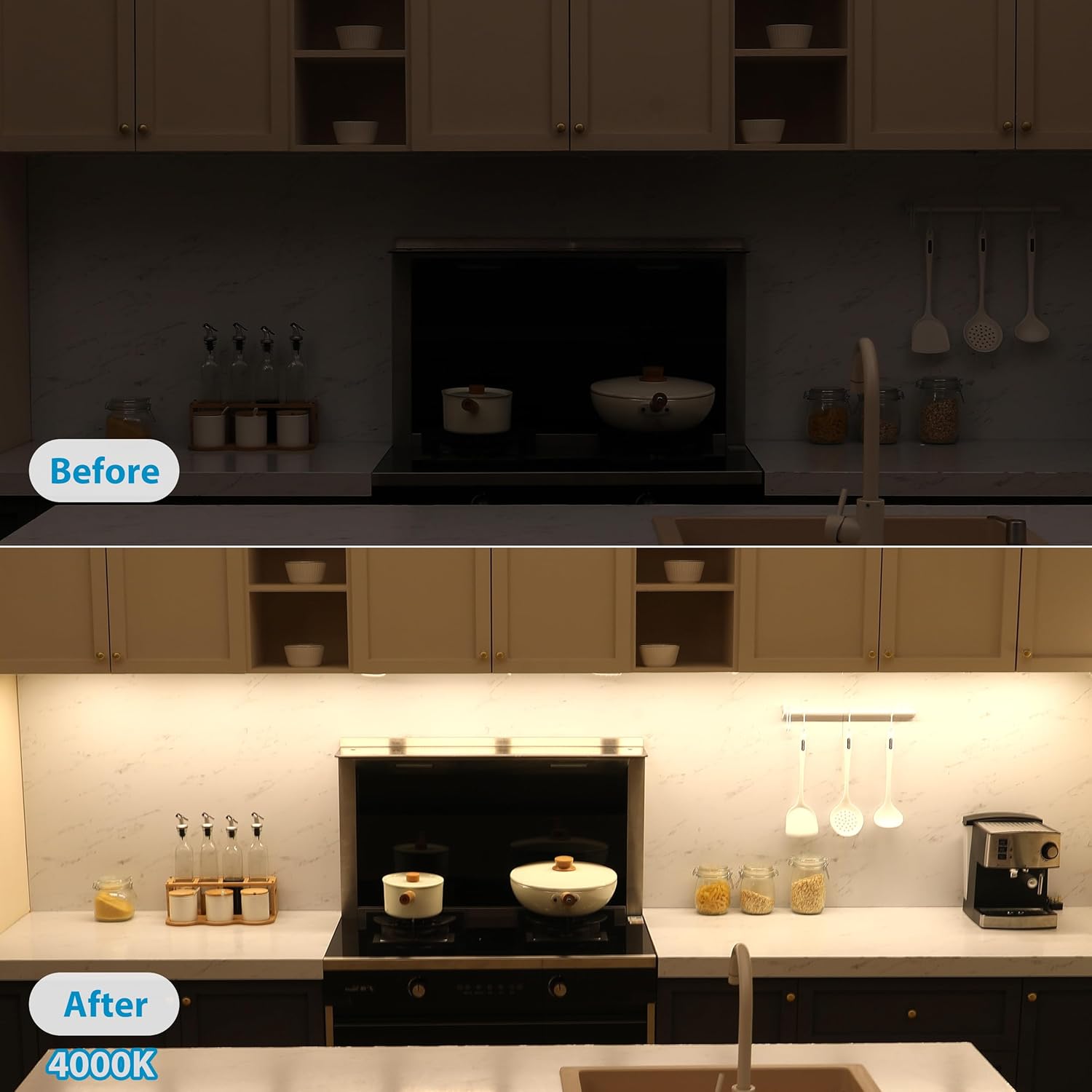 Litever Luces para debajo del gabinete enchufables, 6 tiras de luz LED de 12 pulgadas. Superbrillantes regulables extensibles para encimera de