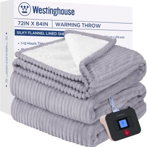 Westinghouse Manta térmica de tamaño matrimonial, manta eléctrica de franela suave a Sherpa con 10 ajustes de calefacción y apagado automático de 1 Westinghouse Manta térmica de tamaño matrimonial, manta eléctrica de franela suave a Sherpa con 10 ajustes de calefacción y apagado automático de 1