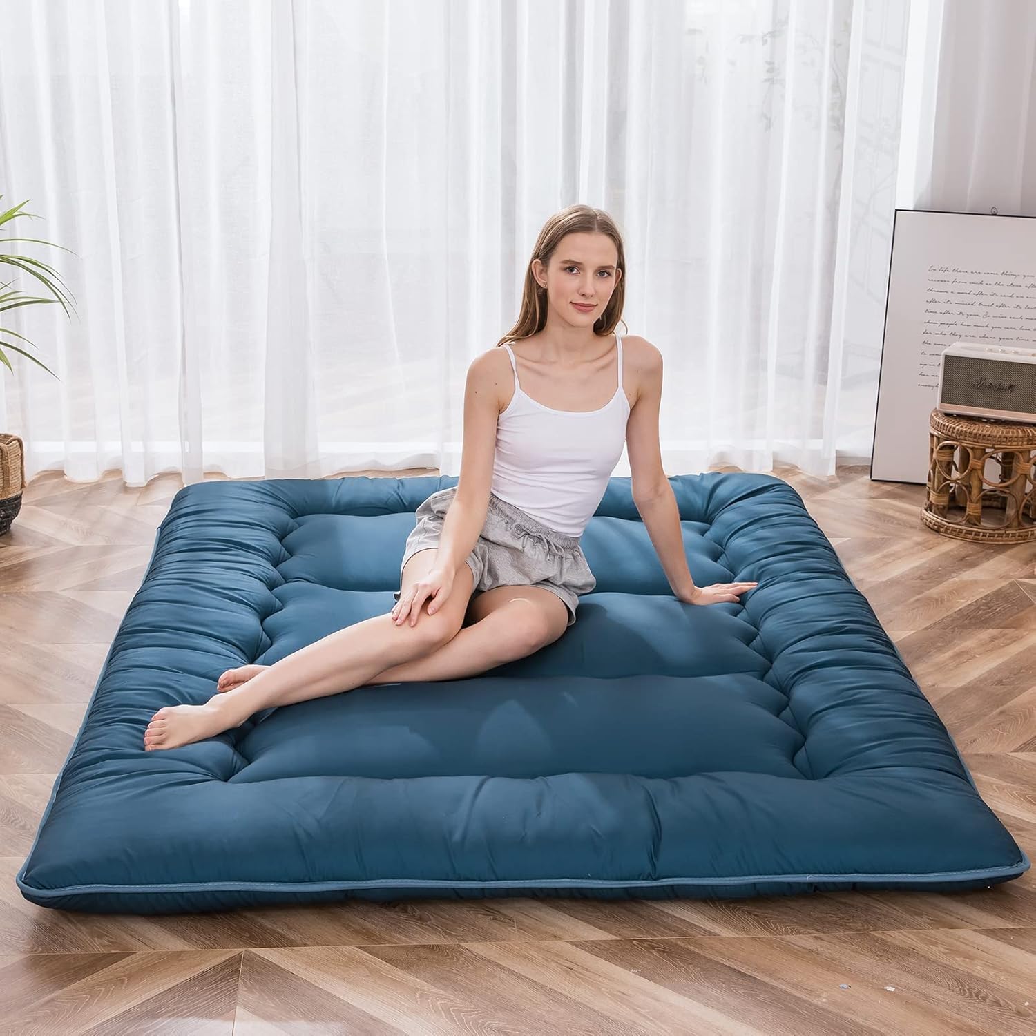 MAXYOYO Colchón japonés para el suelo, colchón de futón, almohadilla gruesa para dormir, colchón enrollable, tumbona para el suelo, colchón de