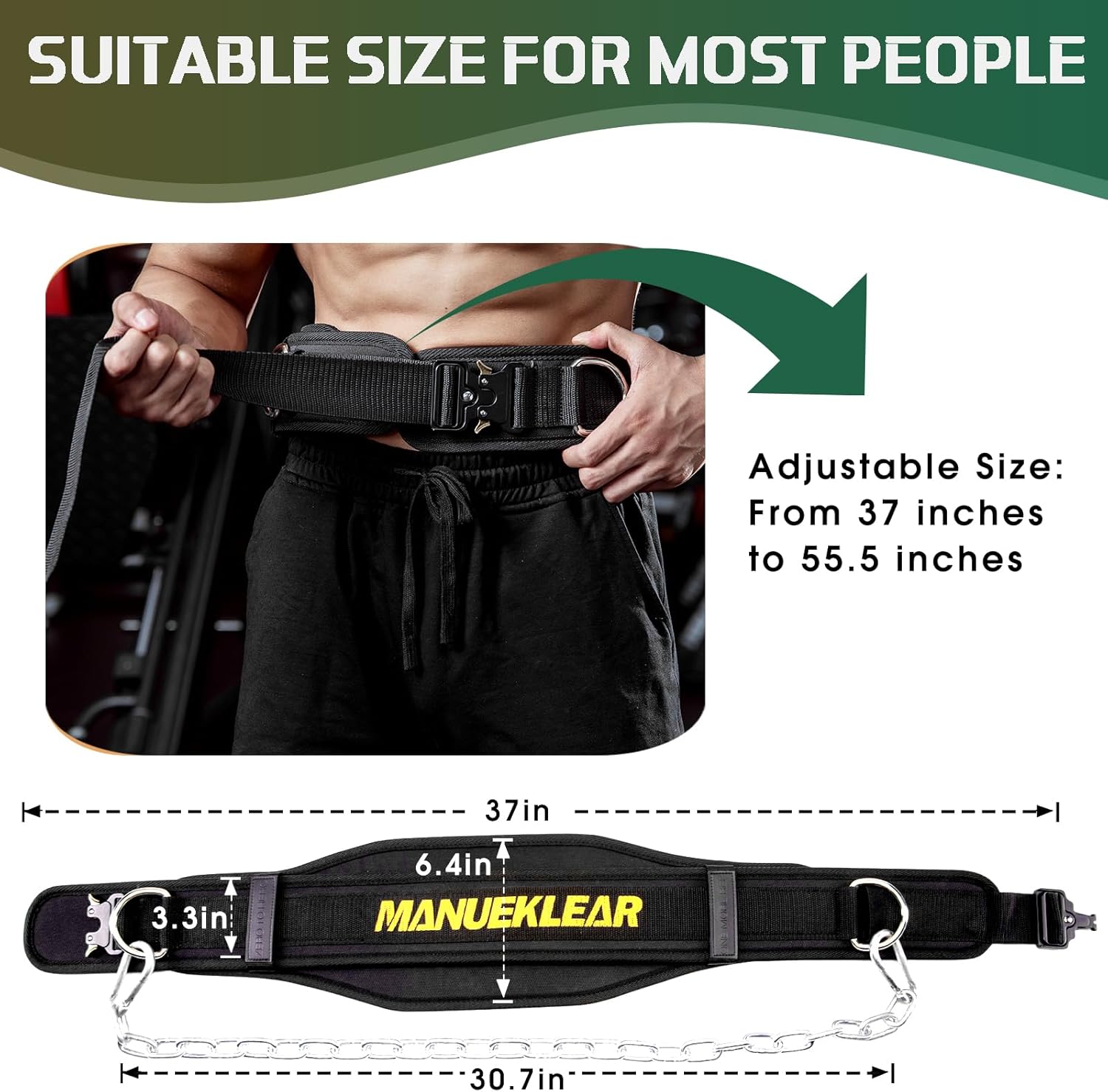 MANUEKLEAR – Cinturón con peso completo para dominadas, cinturón de peso de bloqueo rápido con cadena para hombres y mujeres, cinturón de inmersión