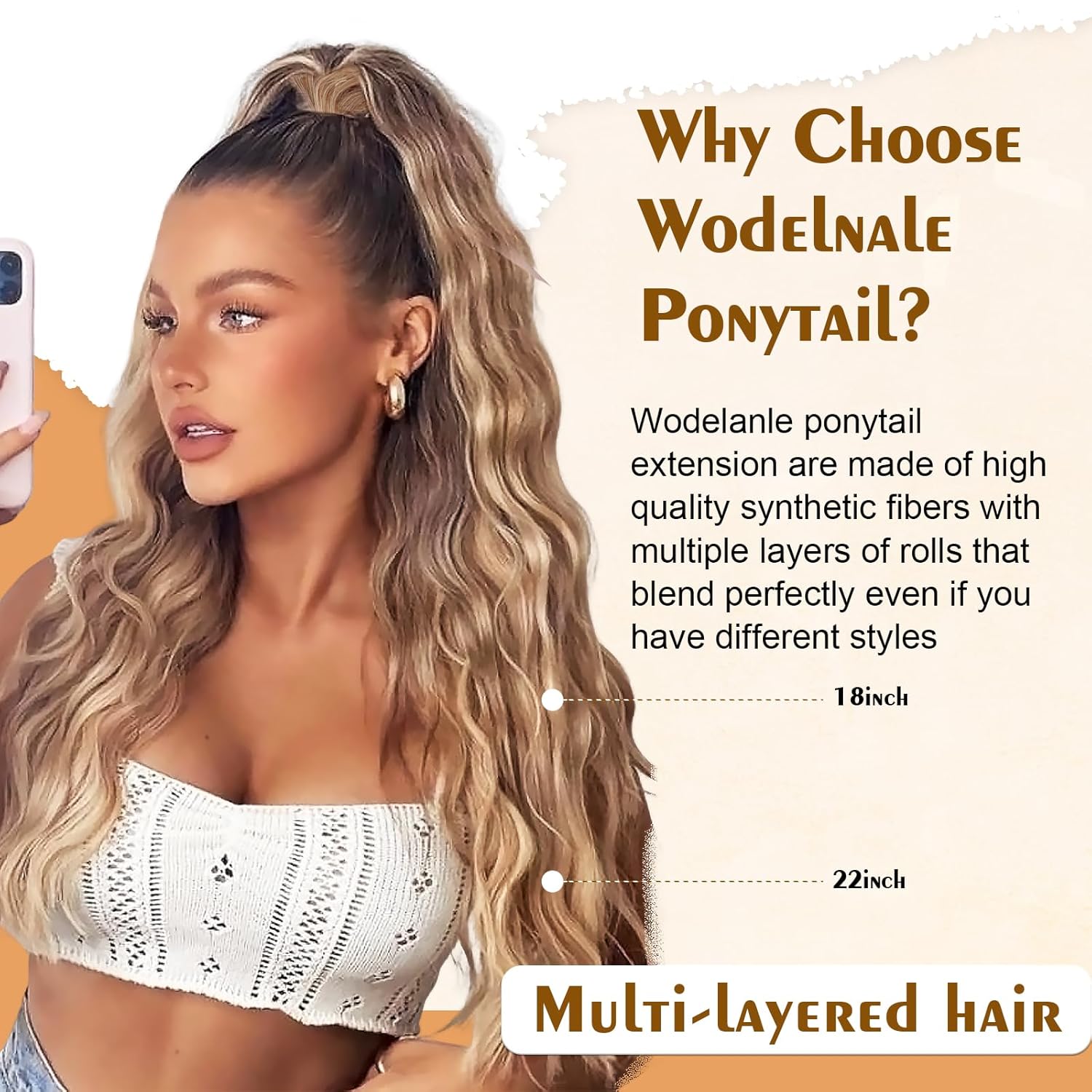 Extensión de cola de caballo de 22 pulgadas, extensiones de cola de caballo sintéticas de aspecto natural, extensiones de cabello sintético para