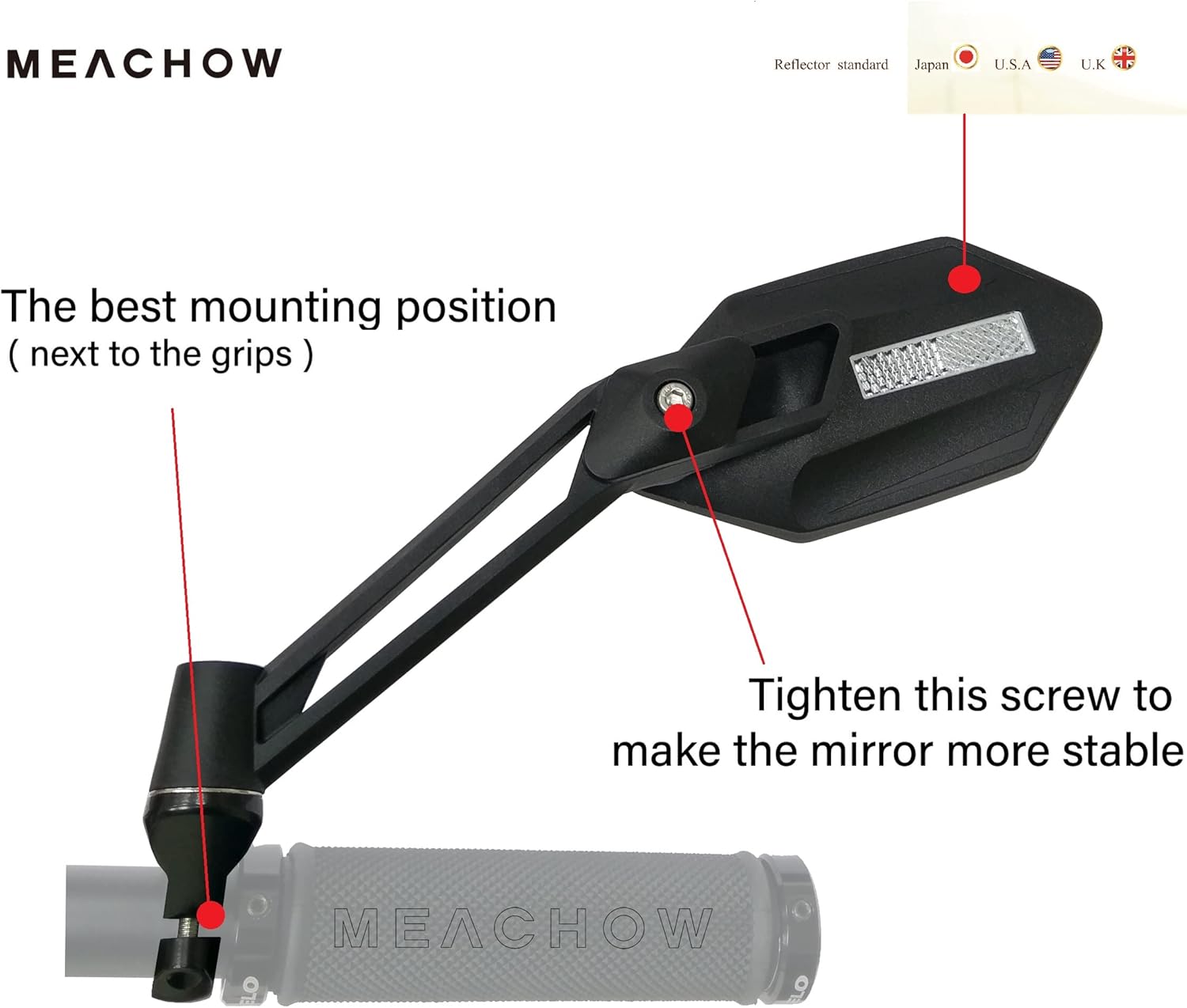 MEACHOW Lente de cristal resistente a los arañazos, espejo de bicicleta para manillar, espejo retrovisor seguro ajustable, espejo de bicicleta (lado