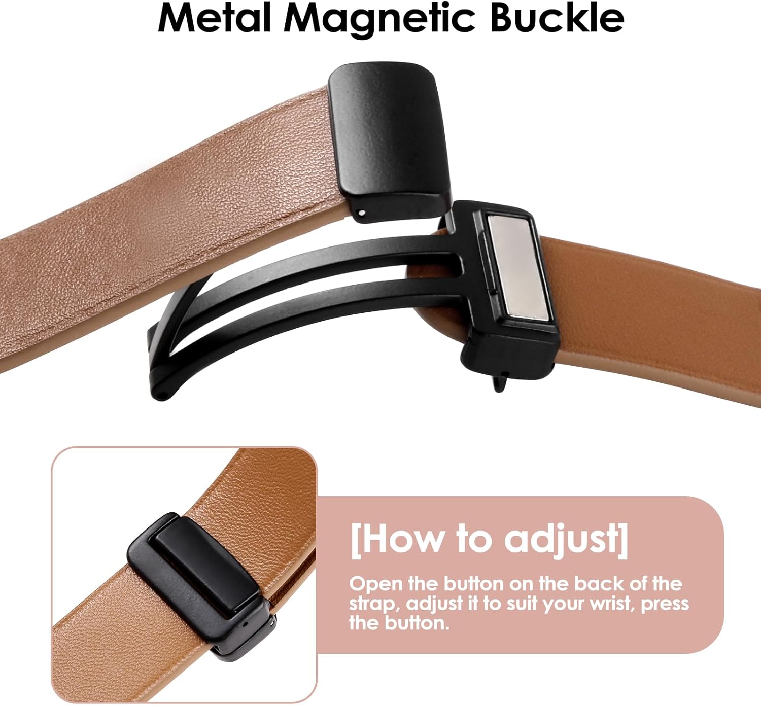 Correas de cuero compatibles con Apple Watch de 1.614 in, 1.575 in, 1.496 in, 1.772 in, 1.732 in, 1.654 in, 1.929 in, hebilla magnética, joyería