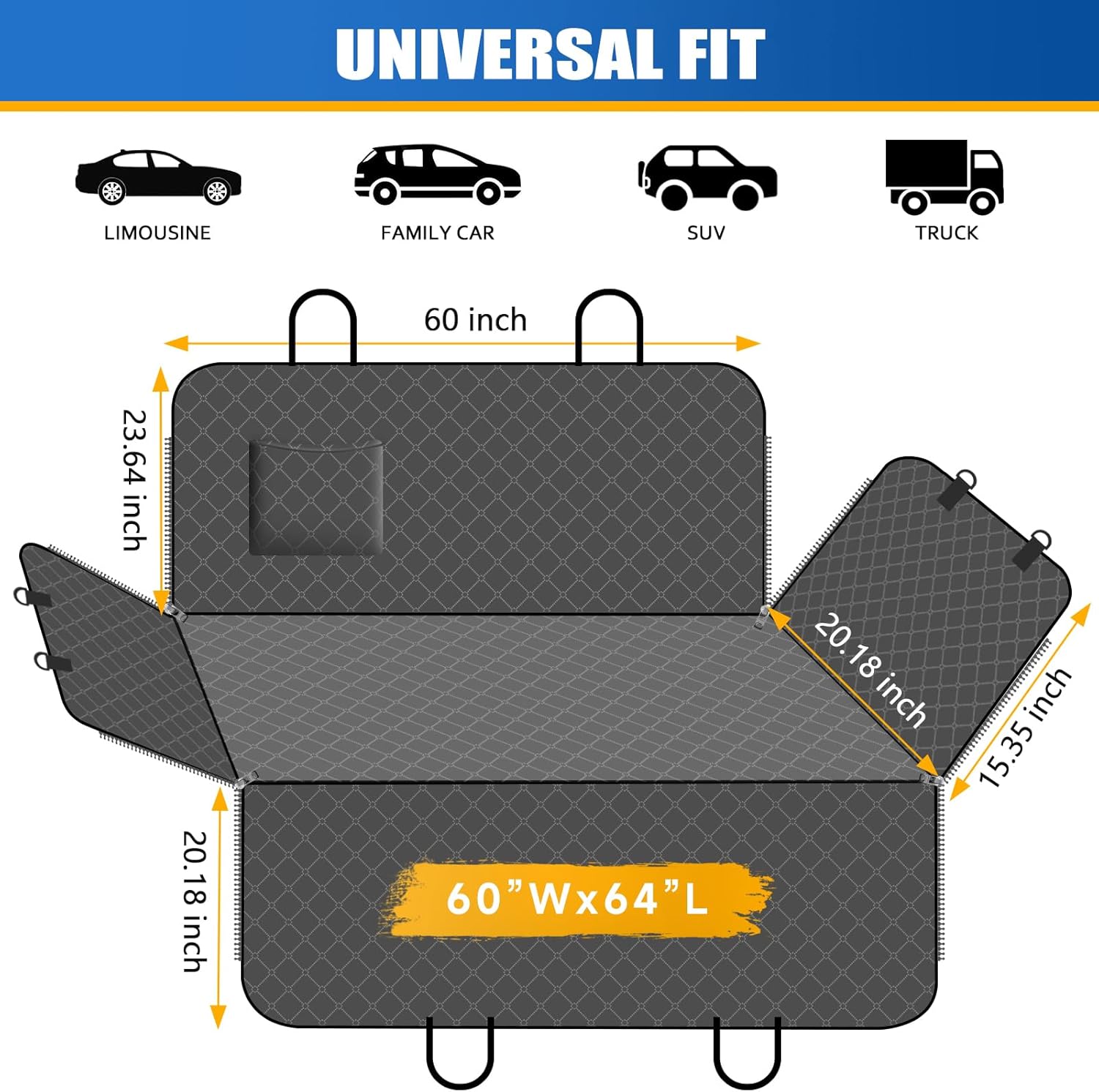 WoofKnows Funda de asiento de automóvil para perro para asiento trasero, funda de asiento para perro con bolsillo de almacenamiento, hamaca para