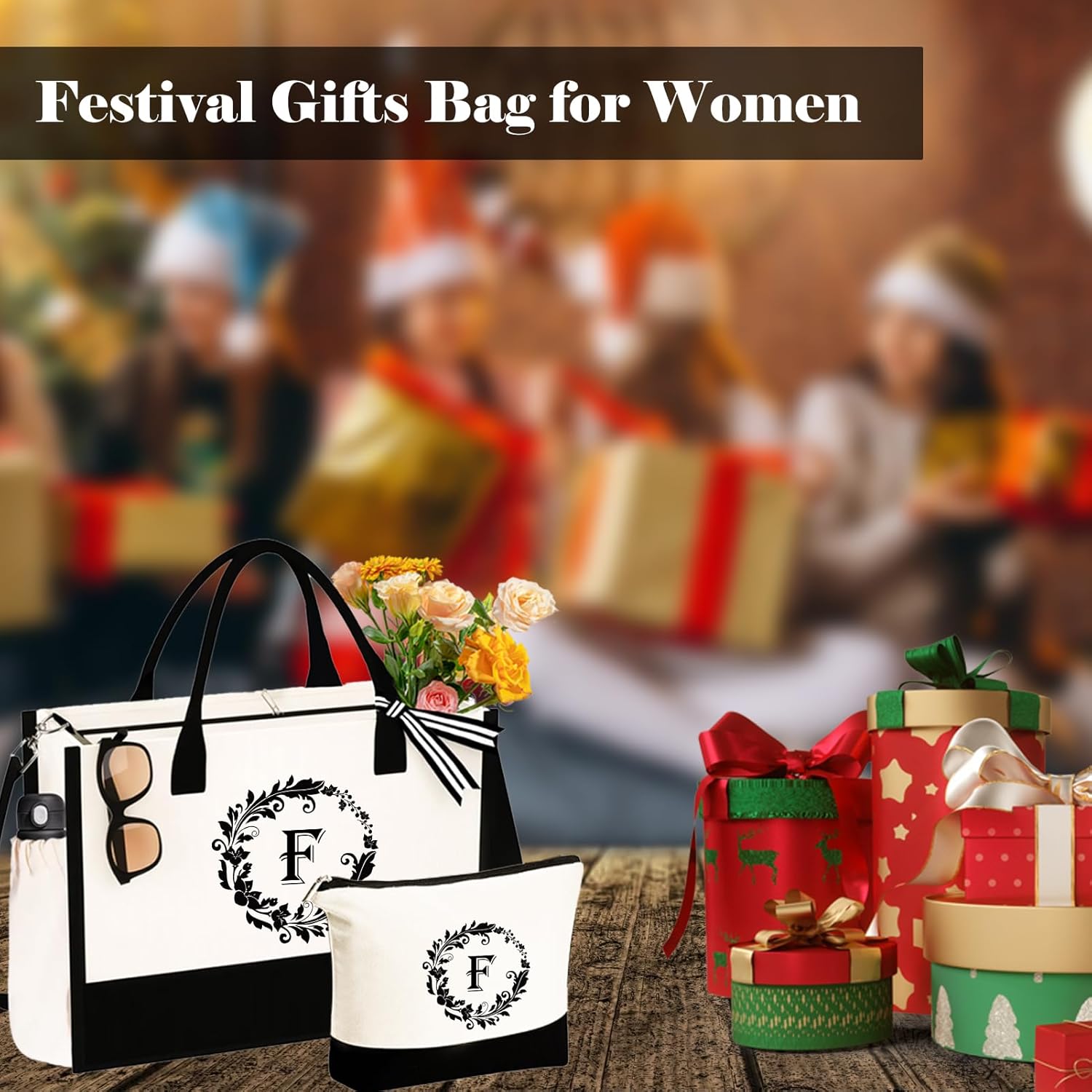 Regalos para el Día de la Madre bolsas de lona con iniciales y maquillaje con correa ajustable, regalos de cumpleaños para el día de la madre para