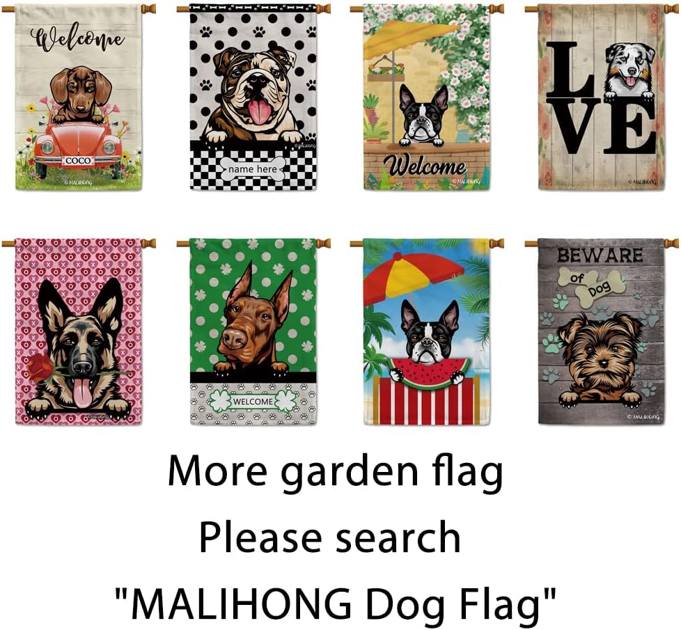 MALIHONG Bandera de jardín personalizada para perro, divertida bandera de perro que mira a cuadros, Bulldog inglés, a cuadros, para patio al aire