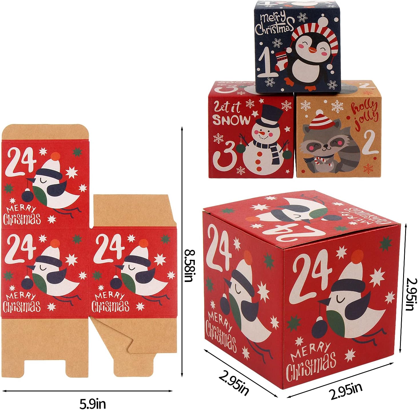 LOKIPA Cajas de calendario de Adviento de Navidad, cajas de regalo de cuenta regresiva de papel kraft de 24 días para niños y familia