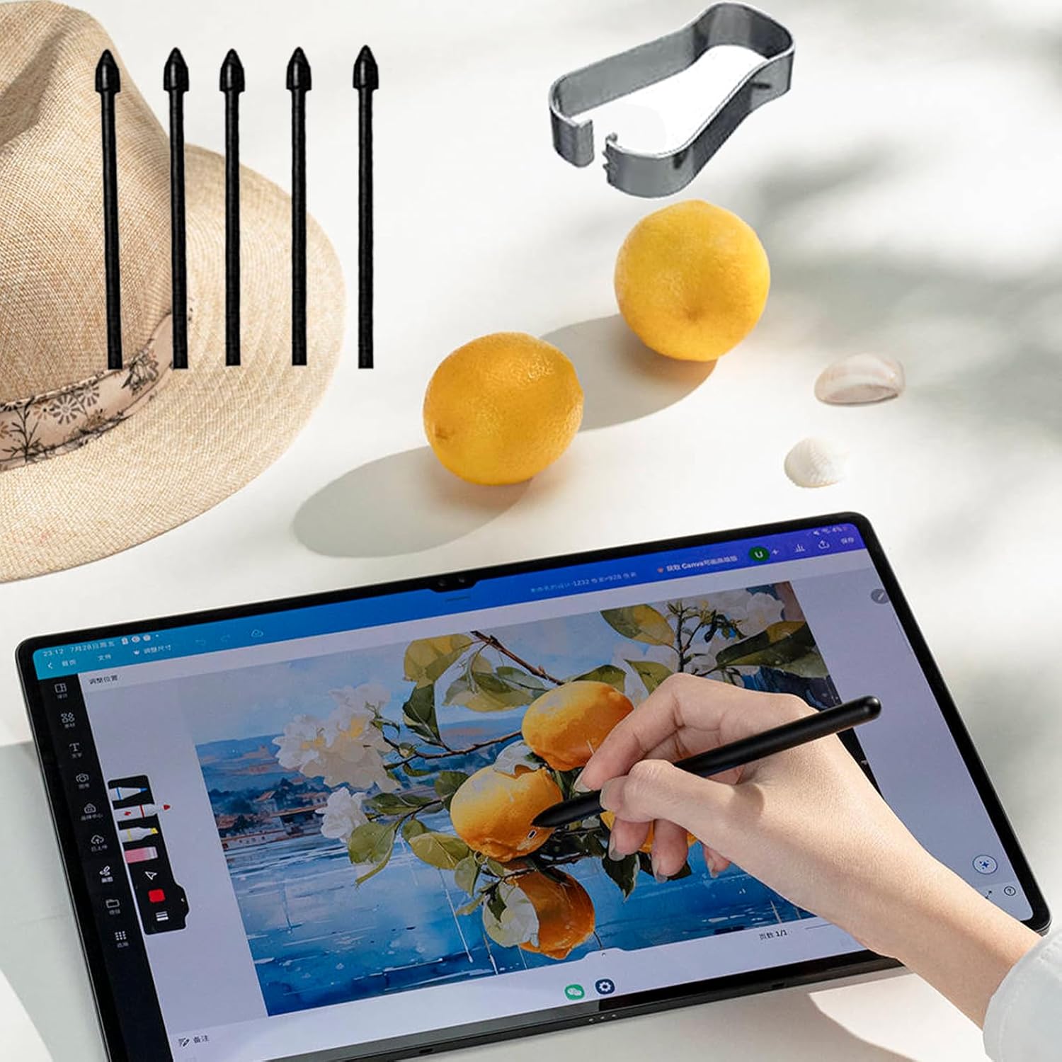 Paquete de 5 puntas negras de repuesto para bolígrafo Tab S9 S compatibles con Samsung Galaxy Tab S9 UltraS9 Plus S Pen Tips de repuesto + 1 pinza