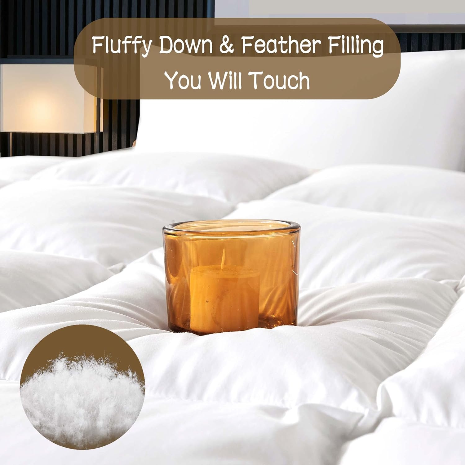 WhatsBedding Edredón de plumas de ganso blanco inflado, tamaño King, relleno de edredón de plumas para todas las estaciones, colección de hotel de
