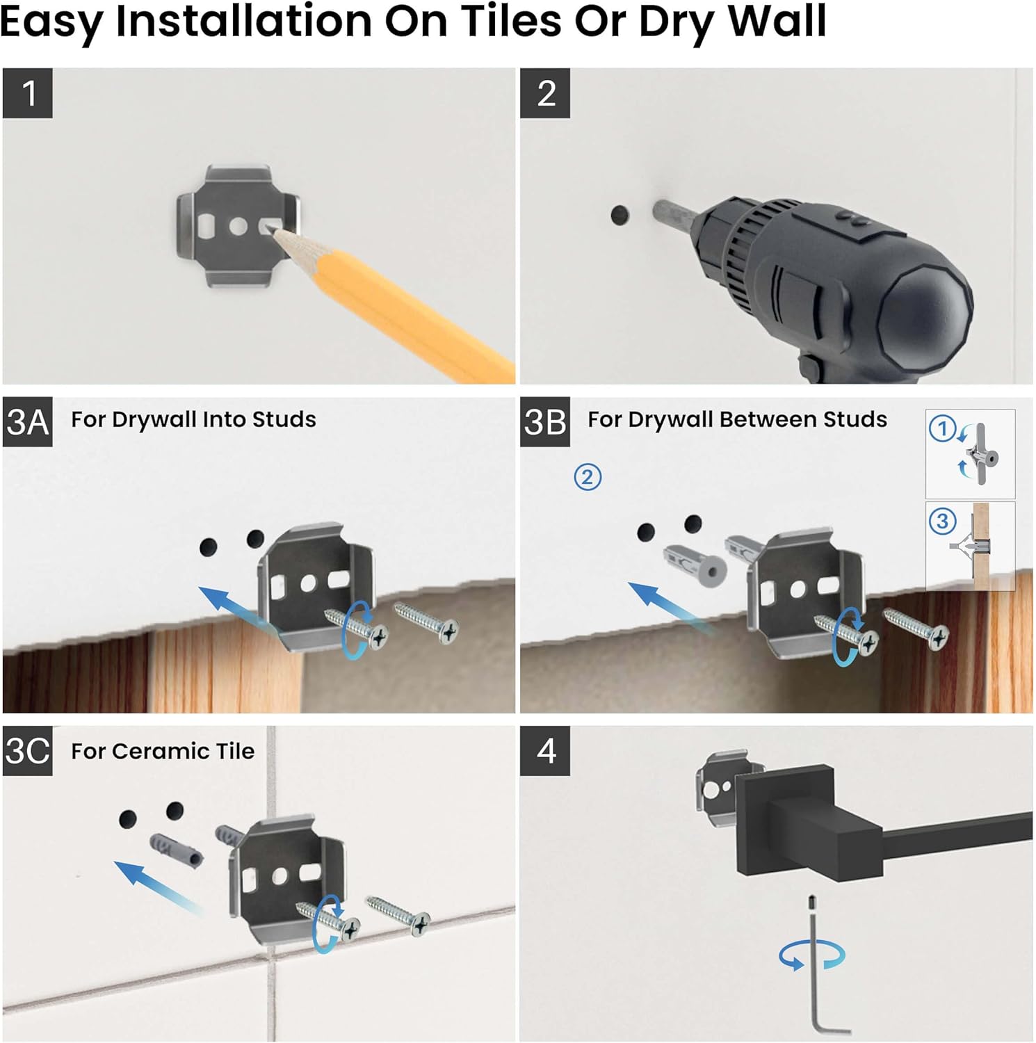 KIBI Cube – Juego de accesorios de baño de 5 piezas  Toallero (18 pulgadas), anillo para toallas, soporte para papel higiénico, ganchos para bata