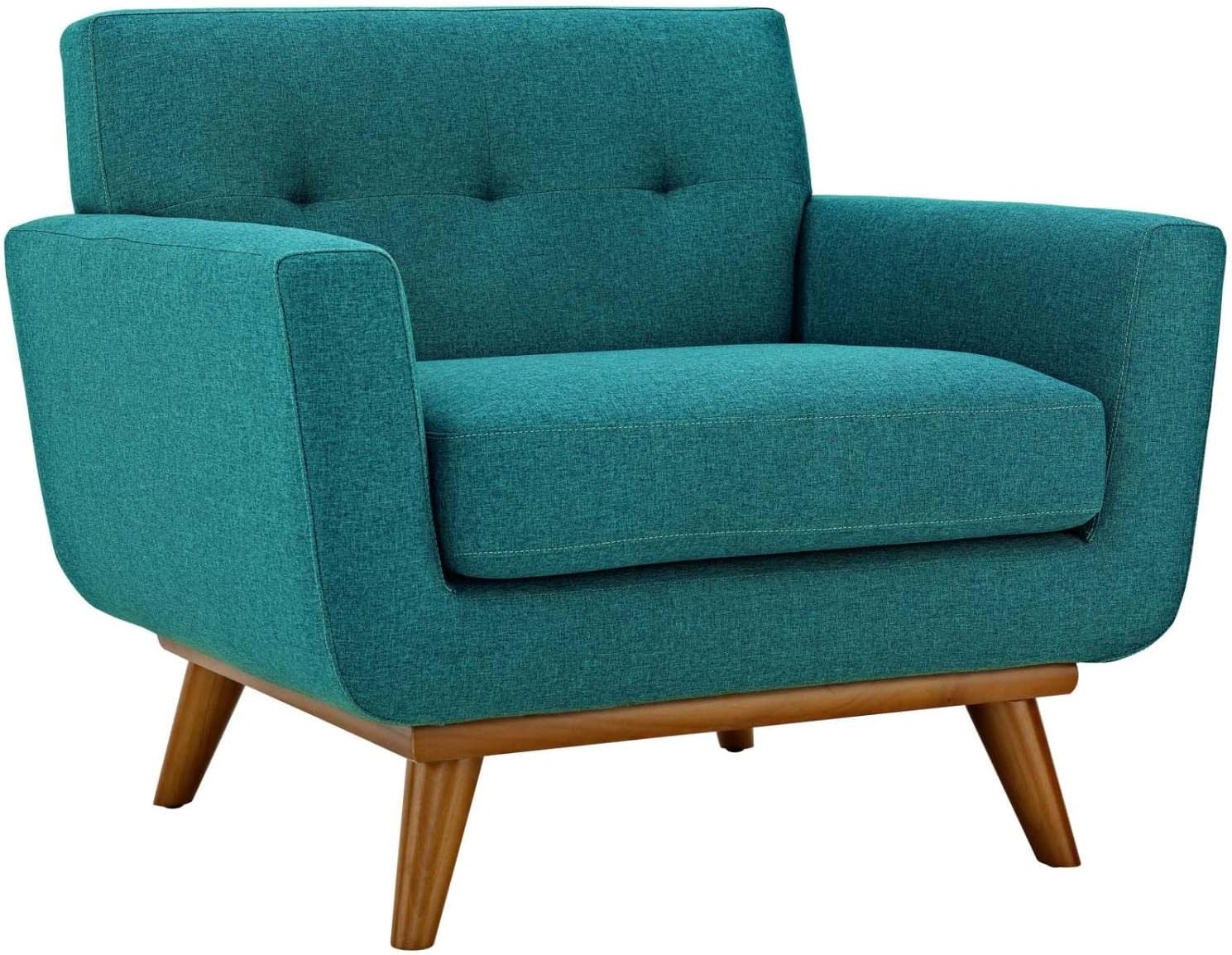 Modway Engage – Sillón de una pieza tapizado con tela y sofá de dos piezas de estilo de mediados de siglo, Tela, Verde azulado