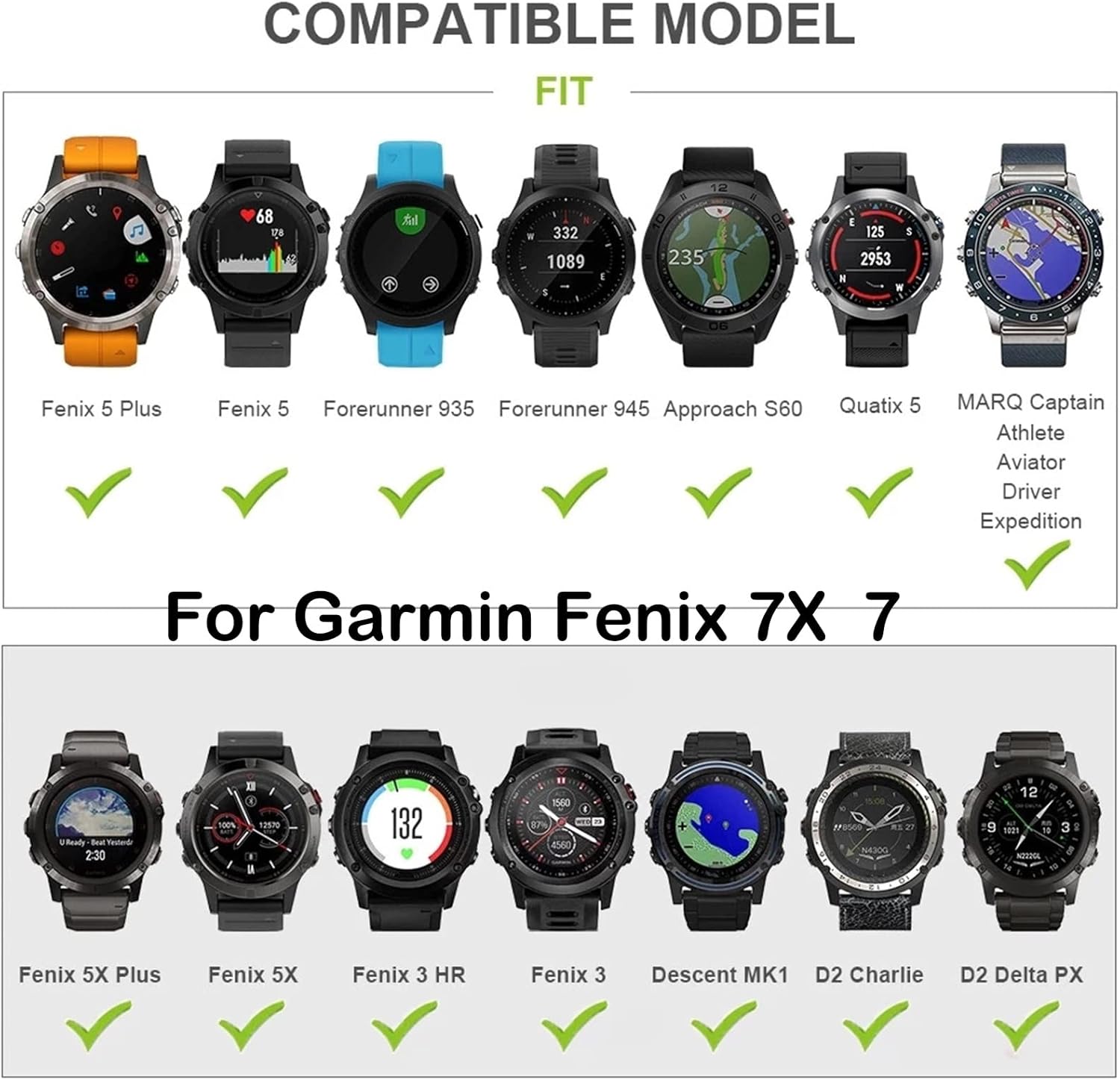 HAZELS Correa de reloj QuickFit de cuero para Garmin Fenix 7X 6X 5X 3 3HR para Garmin Fenix 7 6 5 935 945 0.866 in correa (color  27, tamaño 1.024