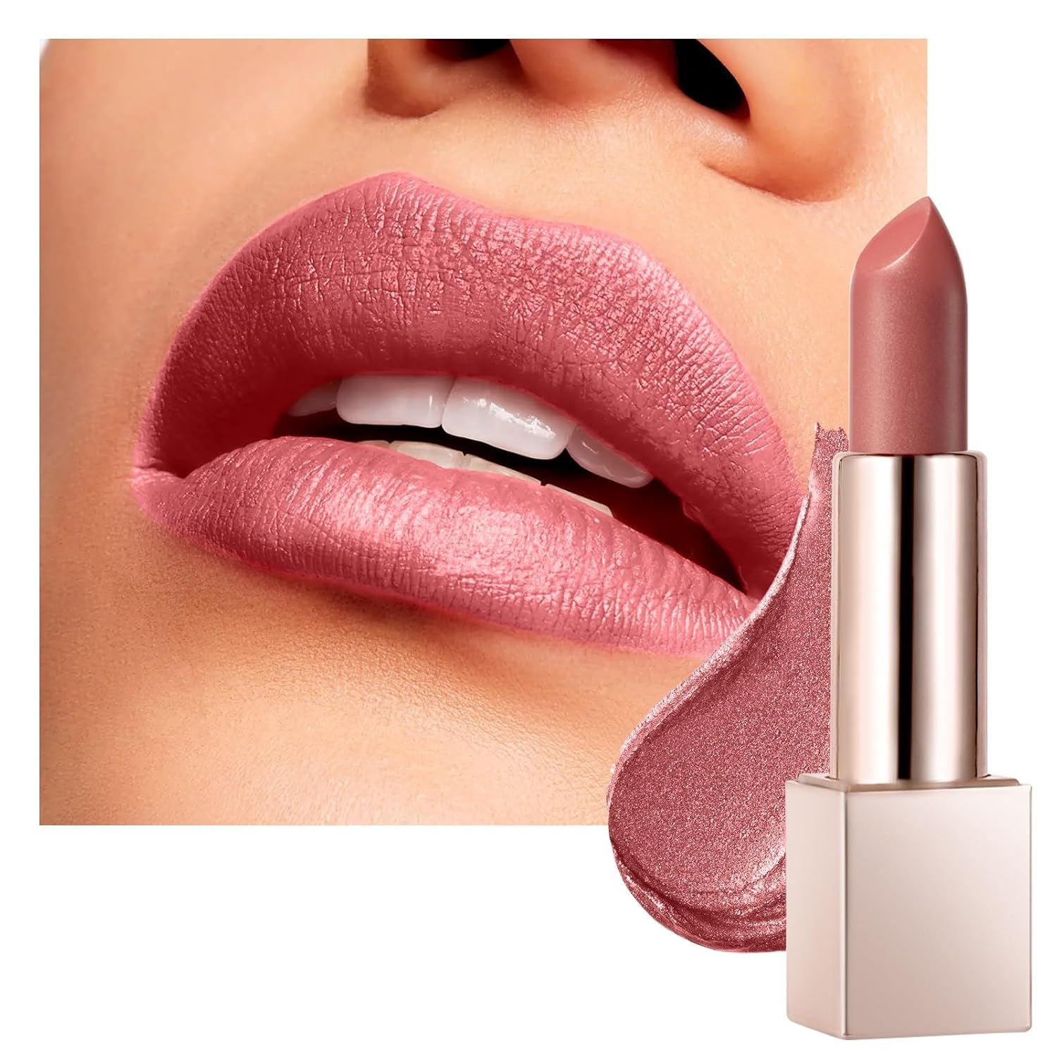 BEAUTY SEARCHER – Lápiz labial, acabado metálico, bálsamo labial brillante hidratante, terciopelo nude, rojo, hidratación de larga duración,