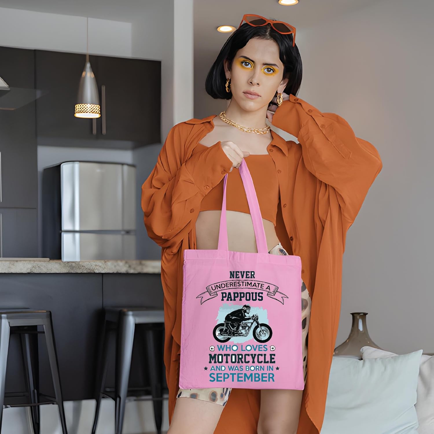 Motorcycle Loving DADA Born in OCTOBER Perfect Gift Idea Natural White Multicolor Canvas Tote Bag