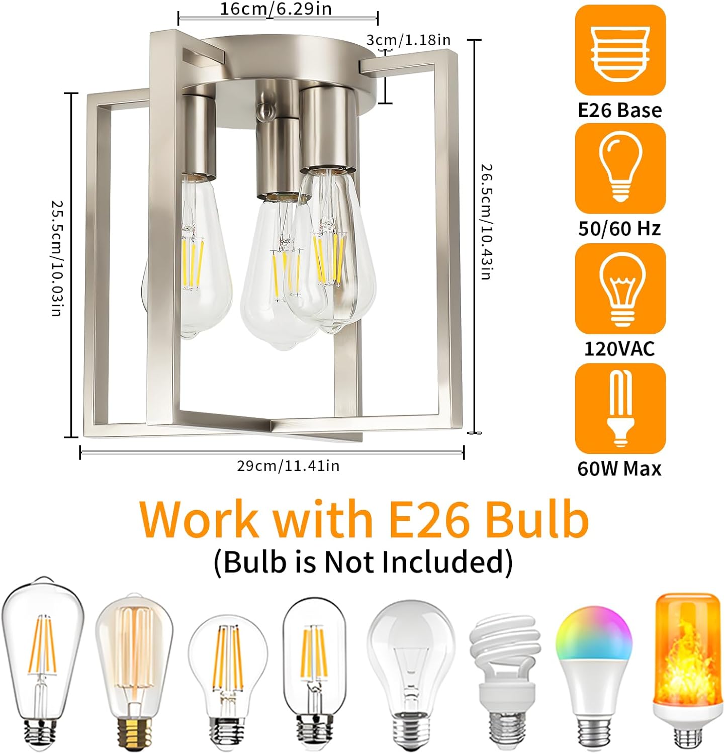 Lámpara de techo empotrada para pasillo, lámpara de techo de 3 luces de níquel cepillado, moderna lámpara semiempotrada para vestíbulo, entrada,