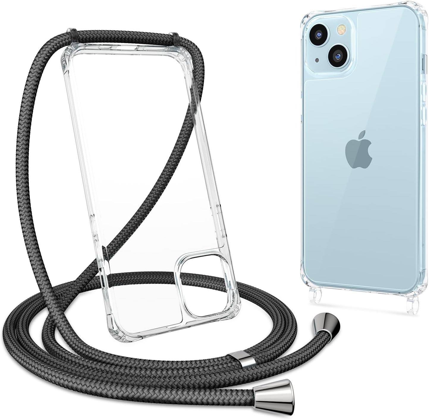ZTOFERA Compatible con iPhone 15, funda transparente con cordón ajustable, TPU suave y delgada, a prueba de golpes, funda protectora cruzada para