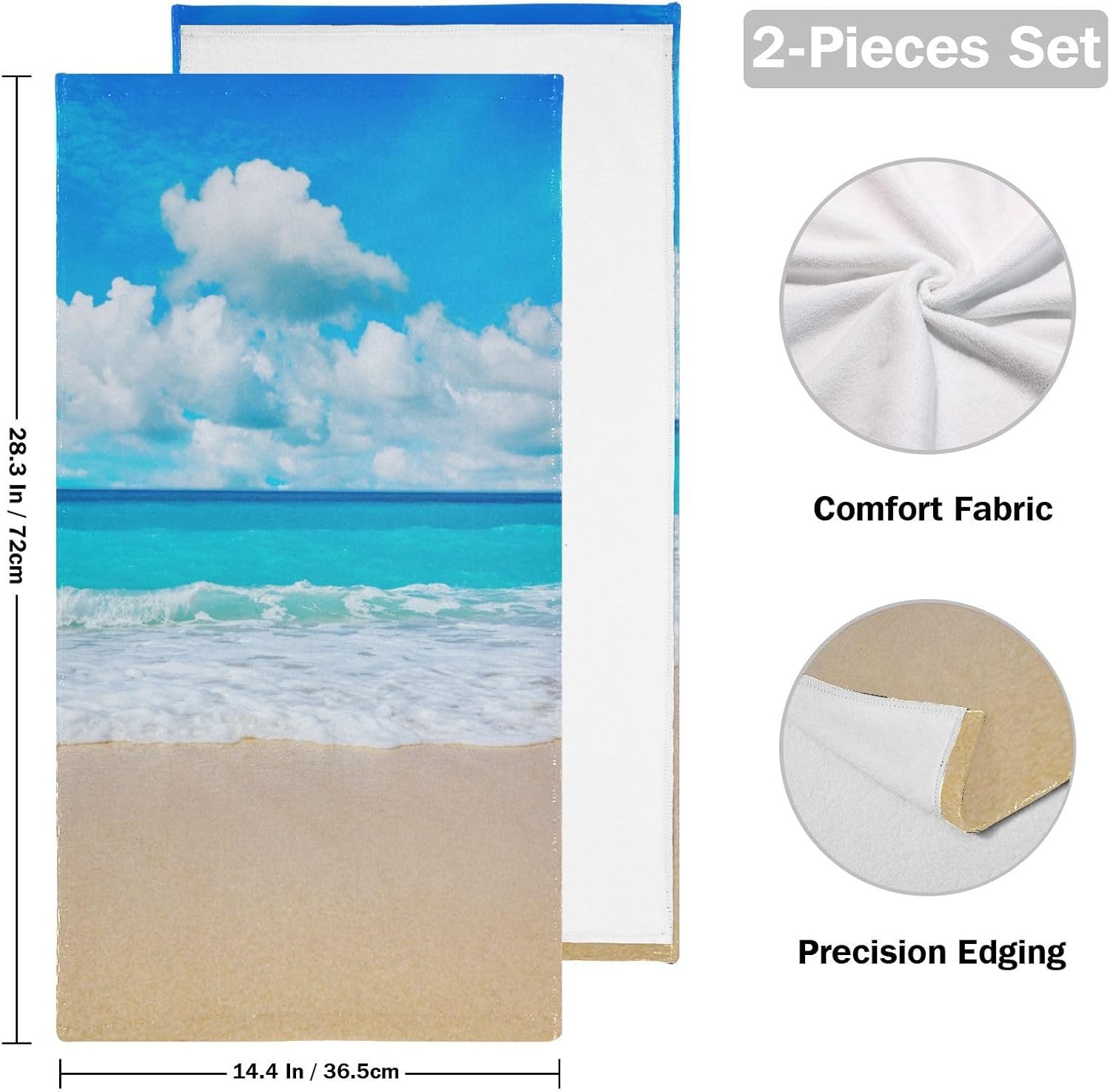 HATESAH Paquete de 2 toallas de mano con diseño de mar y océano, de microfibra, absorbentes, de verano, cielo, blanco, nubes, escena, toallas de