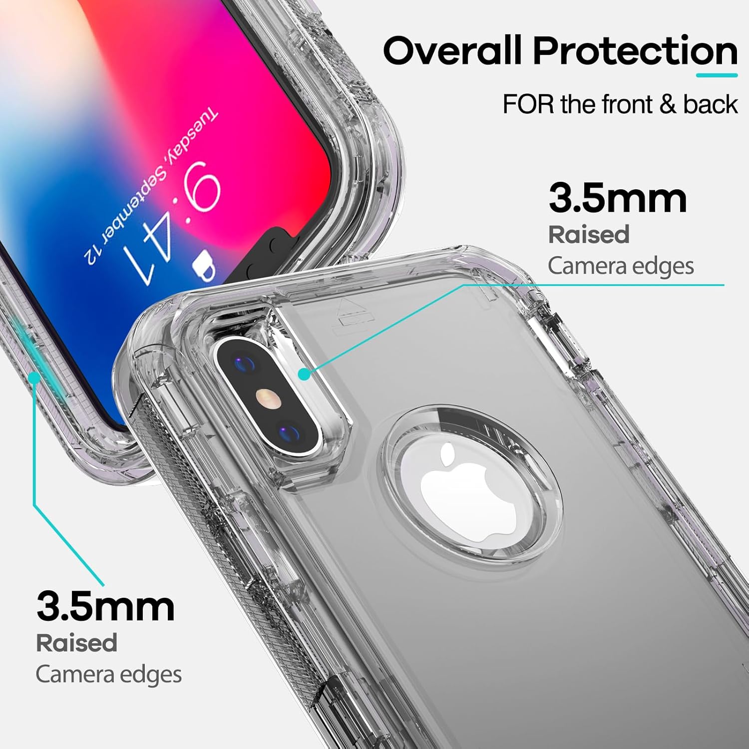 ORIbox Funda para iPhone XXS gris, protección contra caídas de grado militar de 10 pies, funda transparente resistente a prueba de golpes anticaídas