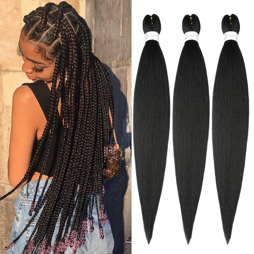 Extensiones de cabello trenzado preestirado de 26 pulgadas, extensiones de cabello sintético preestirado con ajuste de agua caliente (26 pulgadas, 3