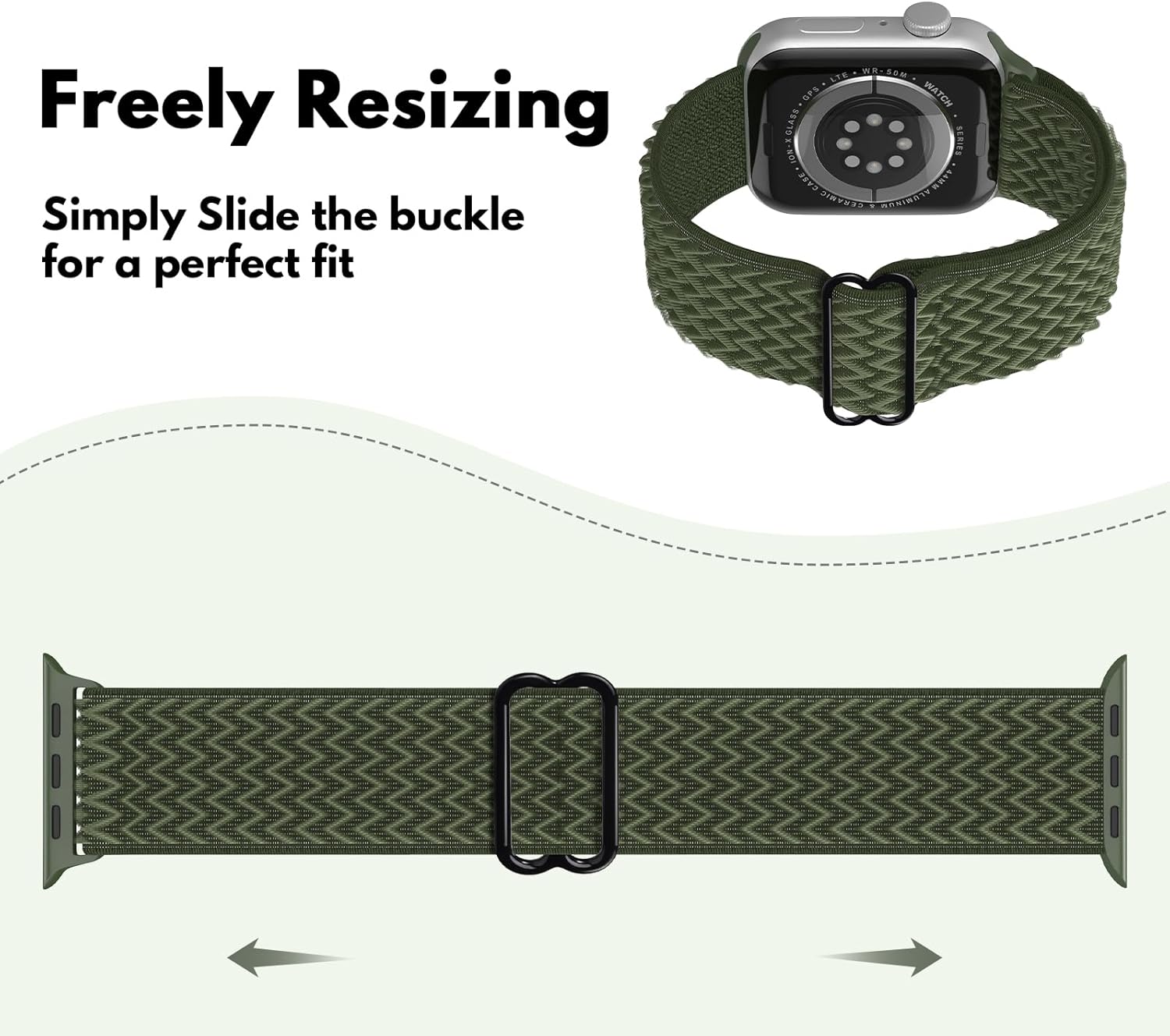Correas elásticas ajustables para iWatch Series 8, 7, 6, 5, 4, 3, 2, 1, SE Ultra de 1.496 in, 1.575 in, 1.614 in, 1.654 in, 1.732 in, 1.772 in,
