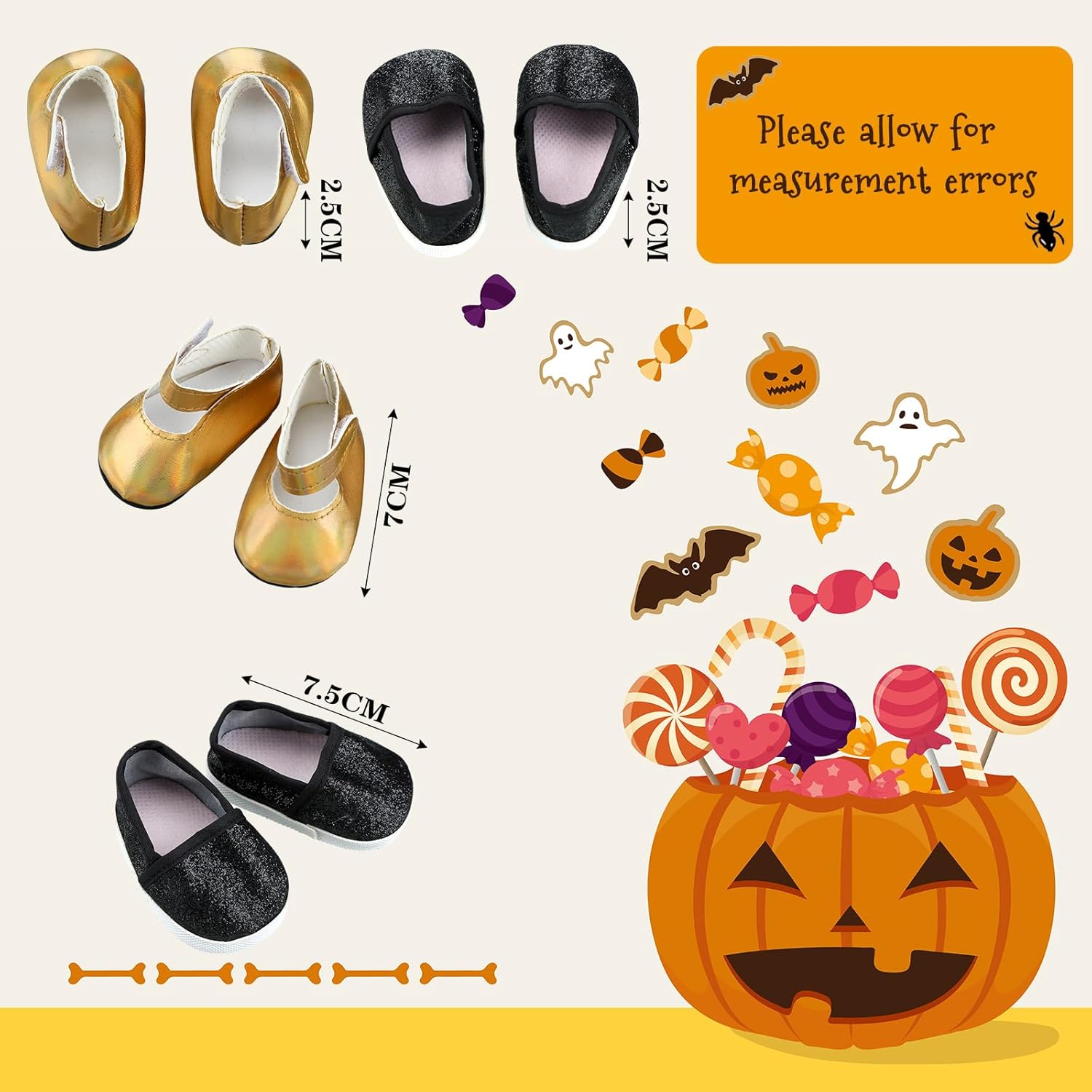 Jenaai 2 juegos de ropa de muñeca de Halloween de 18 pulgadas, disfraz de bruja y calabaza, incluye sombreros de bruja, zapatos, farol, bolsa de