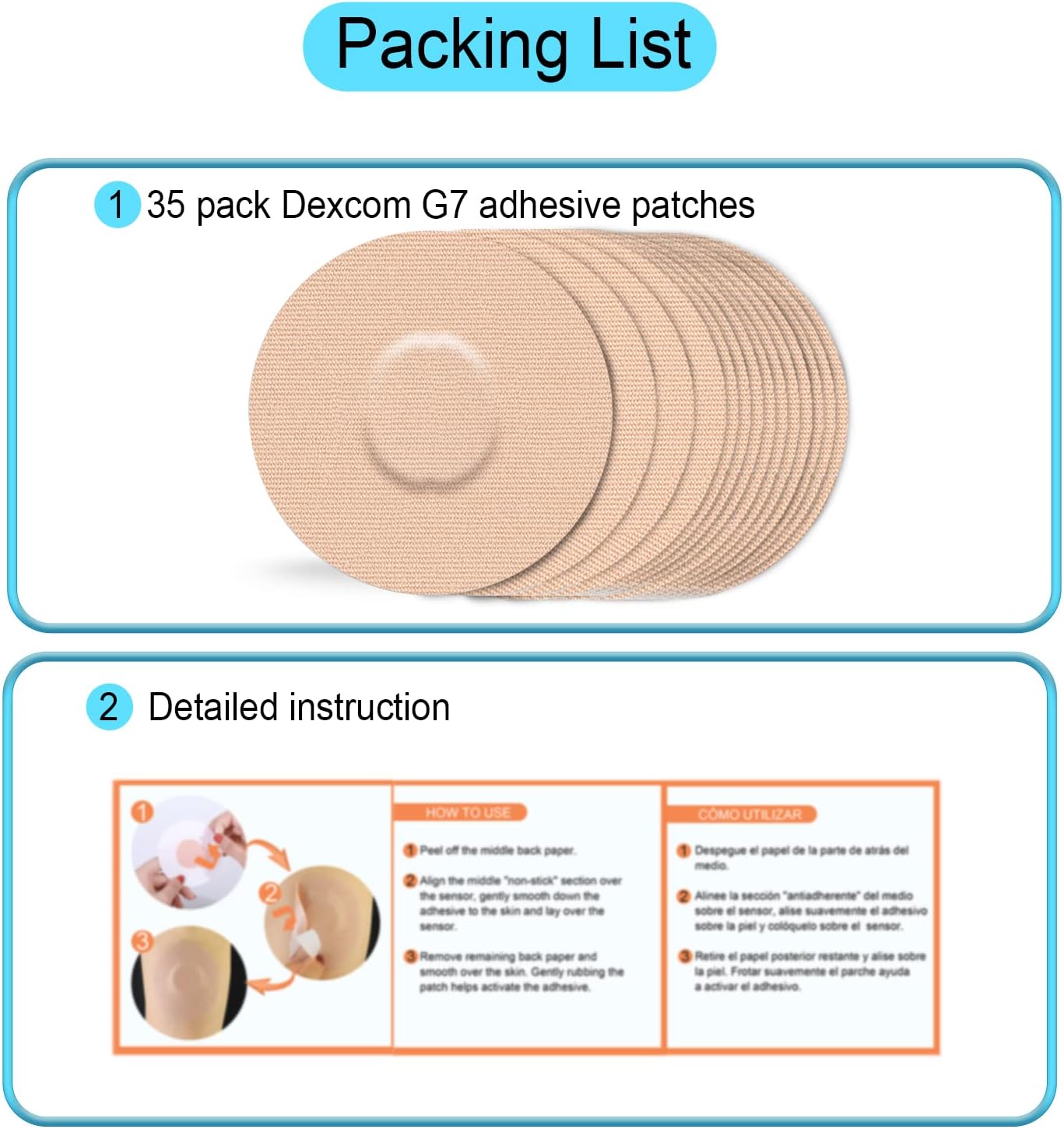 Parches adhesivos G7 impermeables, paquete de 35 parches Dexcom para G7 sin látex, fuerte adhesión de larga duración, más de 10 días precortados