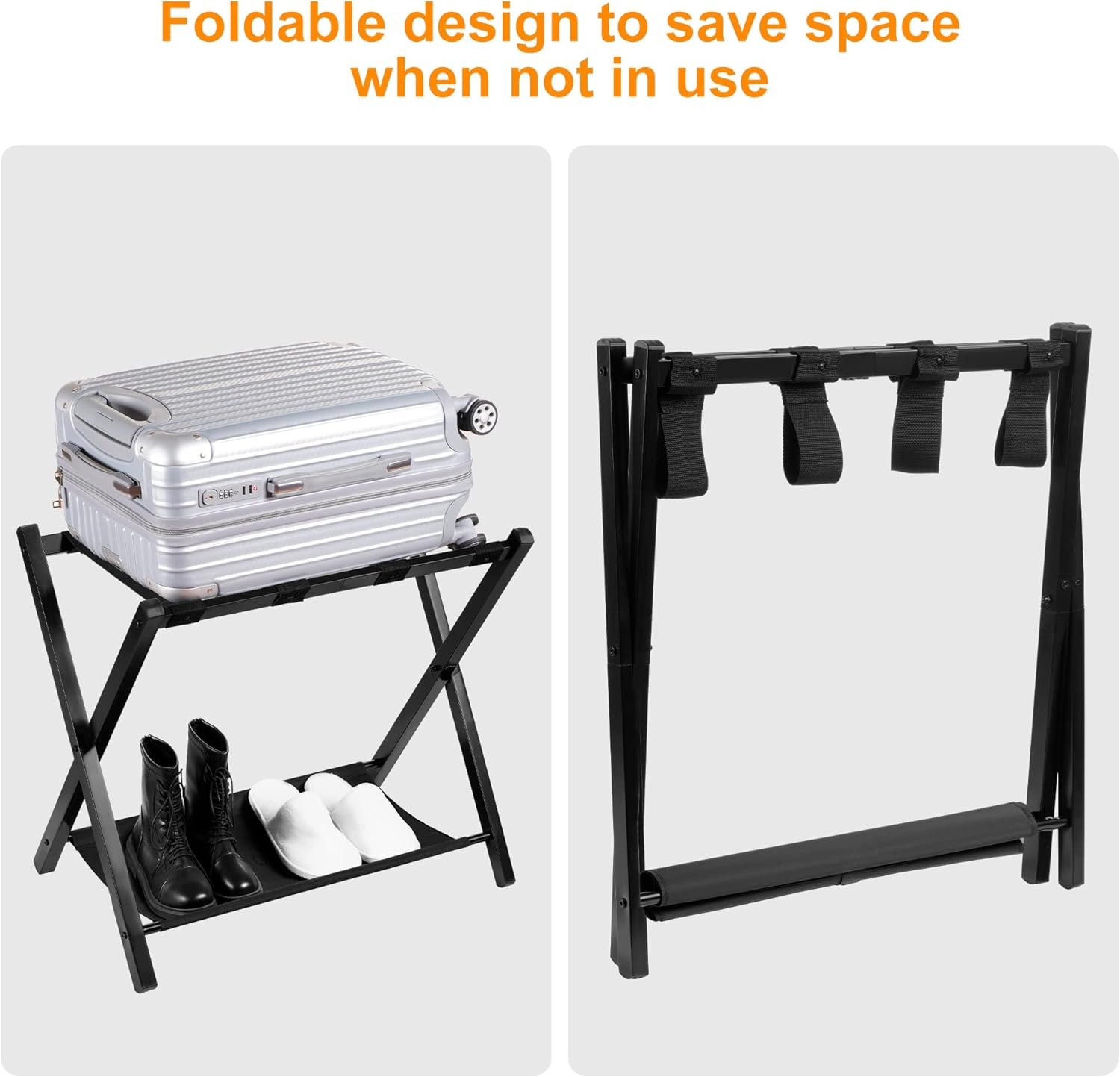 Heybly Portaequipajes, paquete de 2, soporte plegable de acero para maleta con estante de almacenamiento para habitación de invitados, dormitorio,