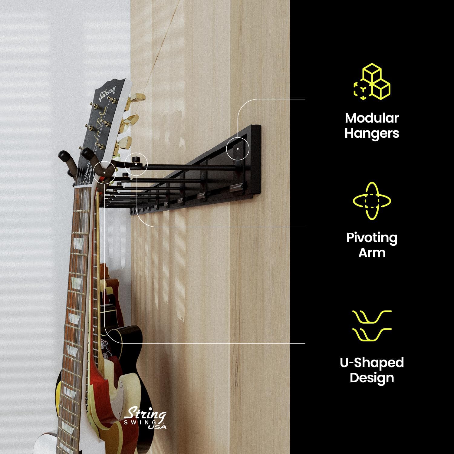 String Swing Soporte de pared para guitarra, soporte para guitarras múltiples, soporte de guitarra colgante para guitarras acústicas y eléctricas,