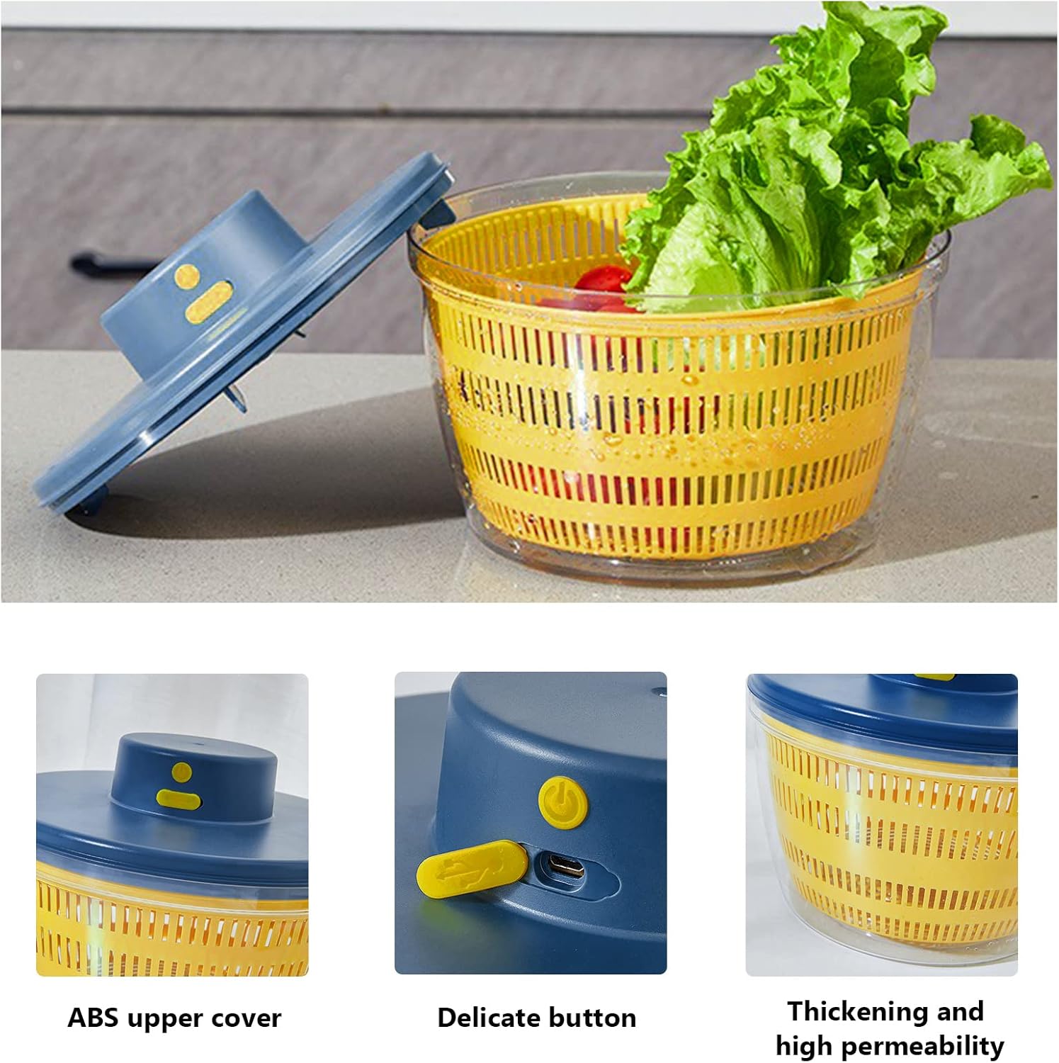 Girador eléctrico de ensalada de 4.2 cuartos de galón, limpiador de frutas, secadora de verduras, lavadora de frutas con cuenco y colador, mezclador