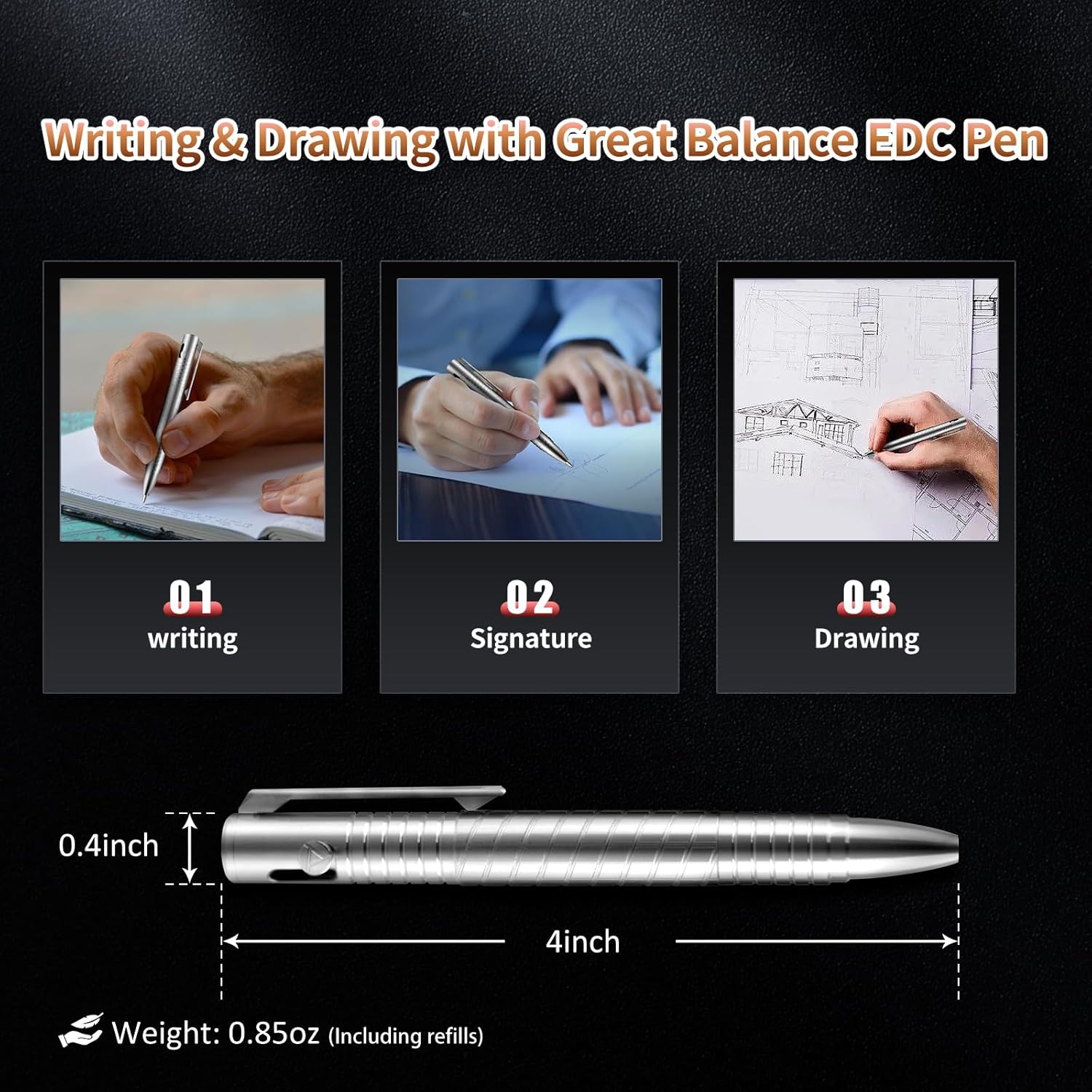 Bolígrafo EDC de 4 pulgadas, mini bolígrafo de metal de bolsillo de titanio, bolígrafo retráctil recargable de tinta para hombres y mujeres de uso