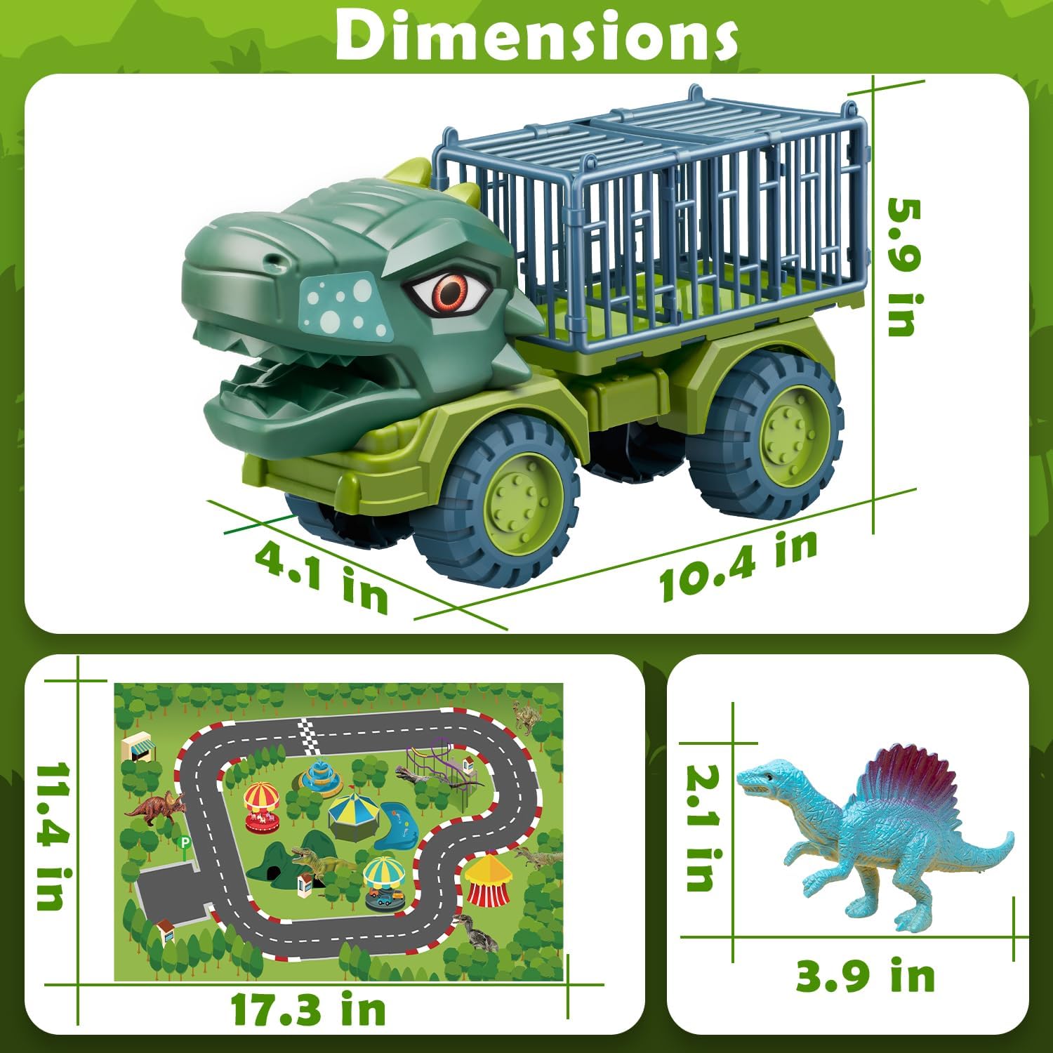 Juguetes de camión de dinosaurios para niños de 3 a 5 años, vehículo de transporte de tiranosaurio con 8 figuras de dinosaurios, juguetes de