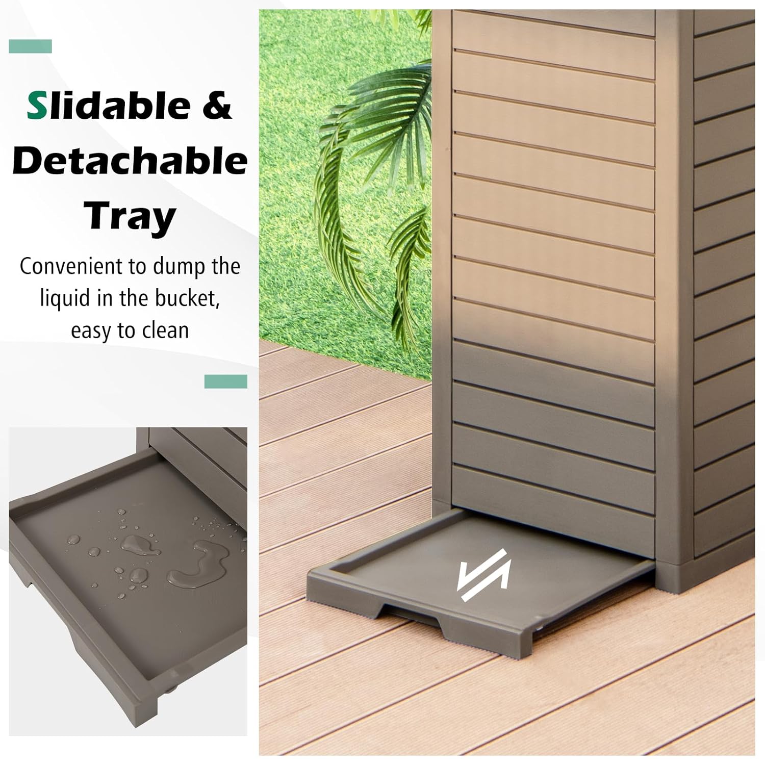 S AFSTAR Cubo de basura para exteriores de 31 galones, bote de basura impermeable con tapa y bandeja deslizable, cubo de basura grande de resina de